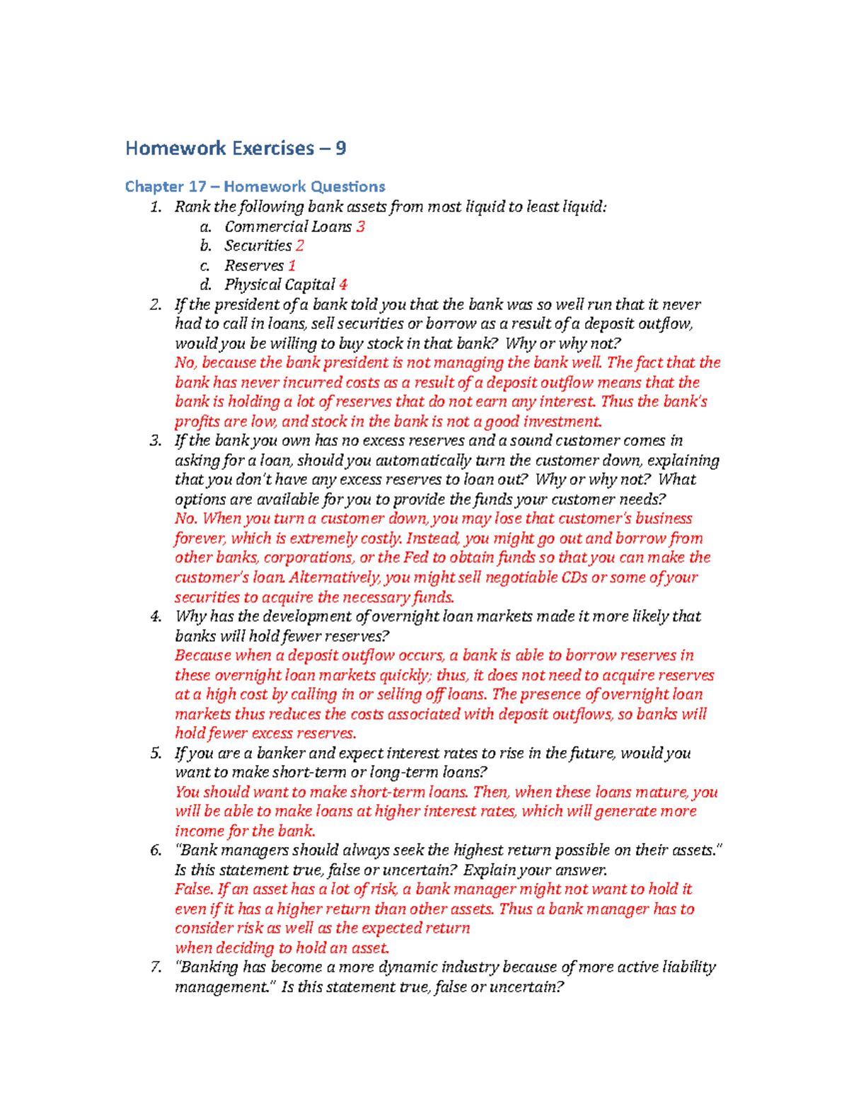 Homework Exercises – 9 Answers - Homework Exercises – 9 Chapter 17 ...