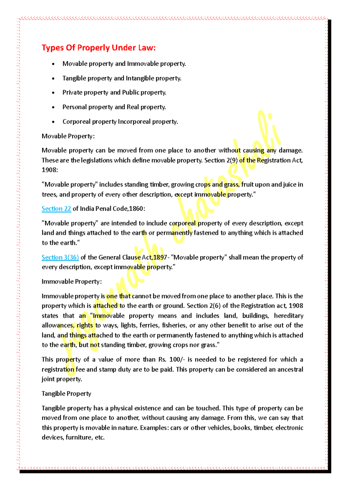 Types of Property Under Law: Movable, Immovable, Tangible & Intangible ...
