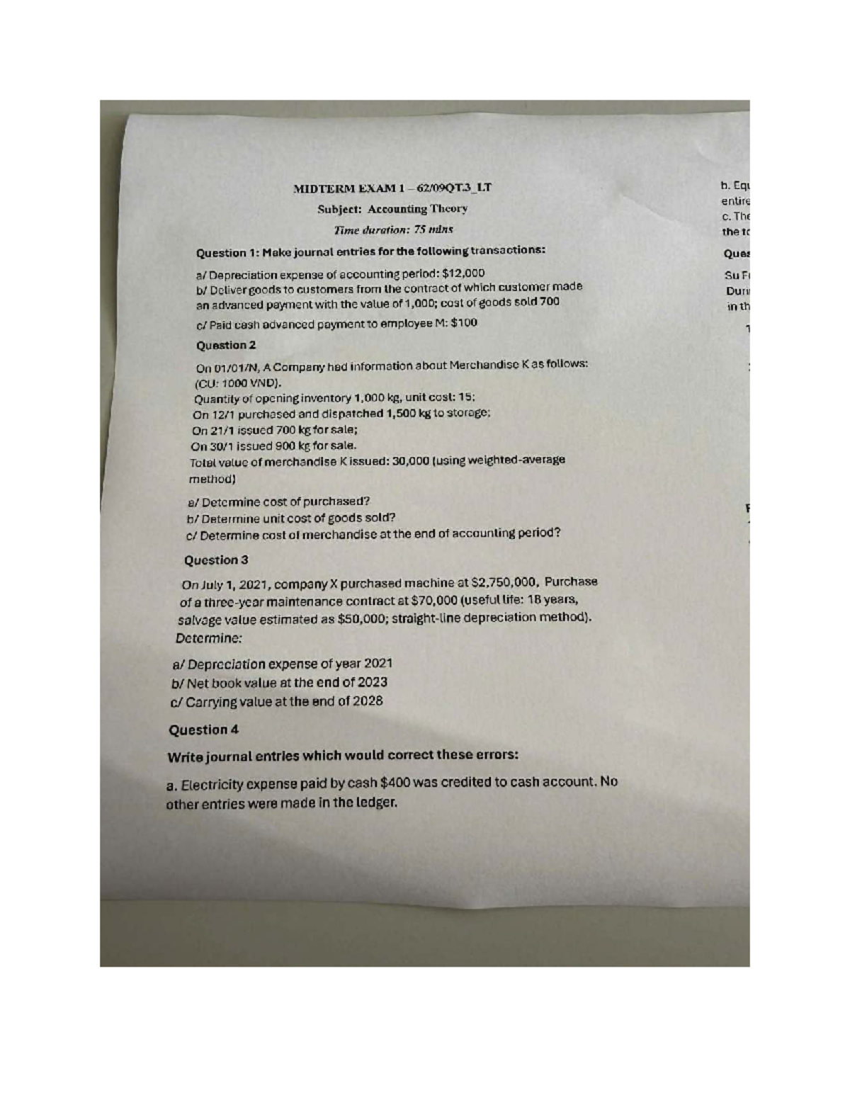 MIDTERM EXAM 1: Accounting Theory Journal Entries & Calculations - Studocu