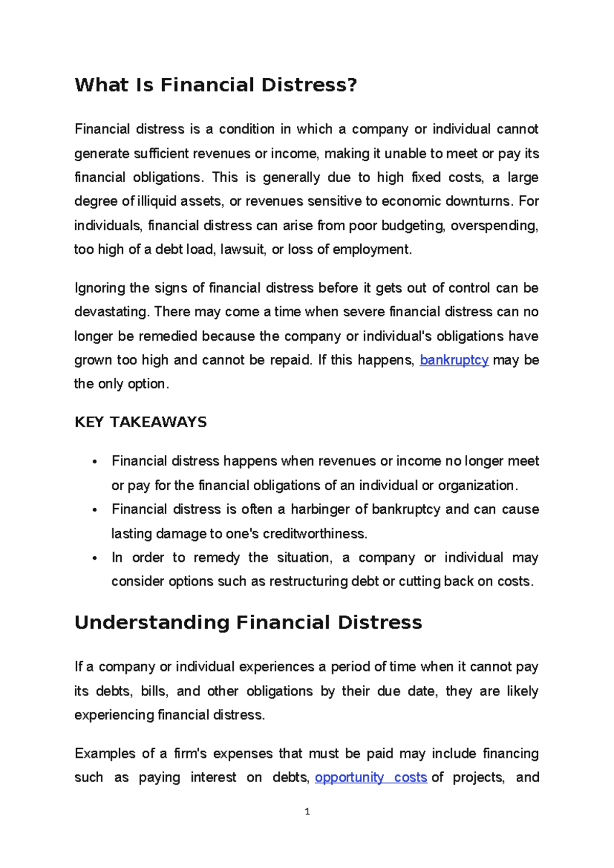 MPA 101: Understanding Financial Distress and Cost of Revenue - Studocu