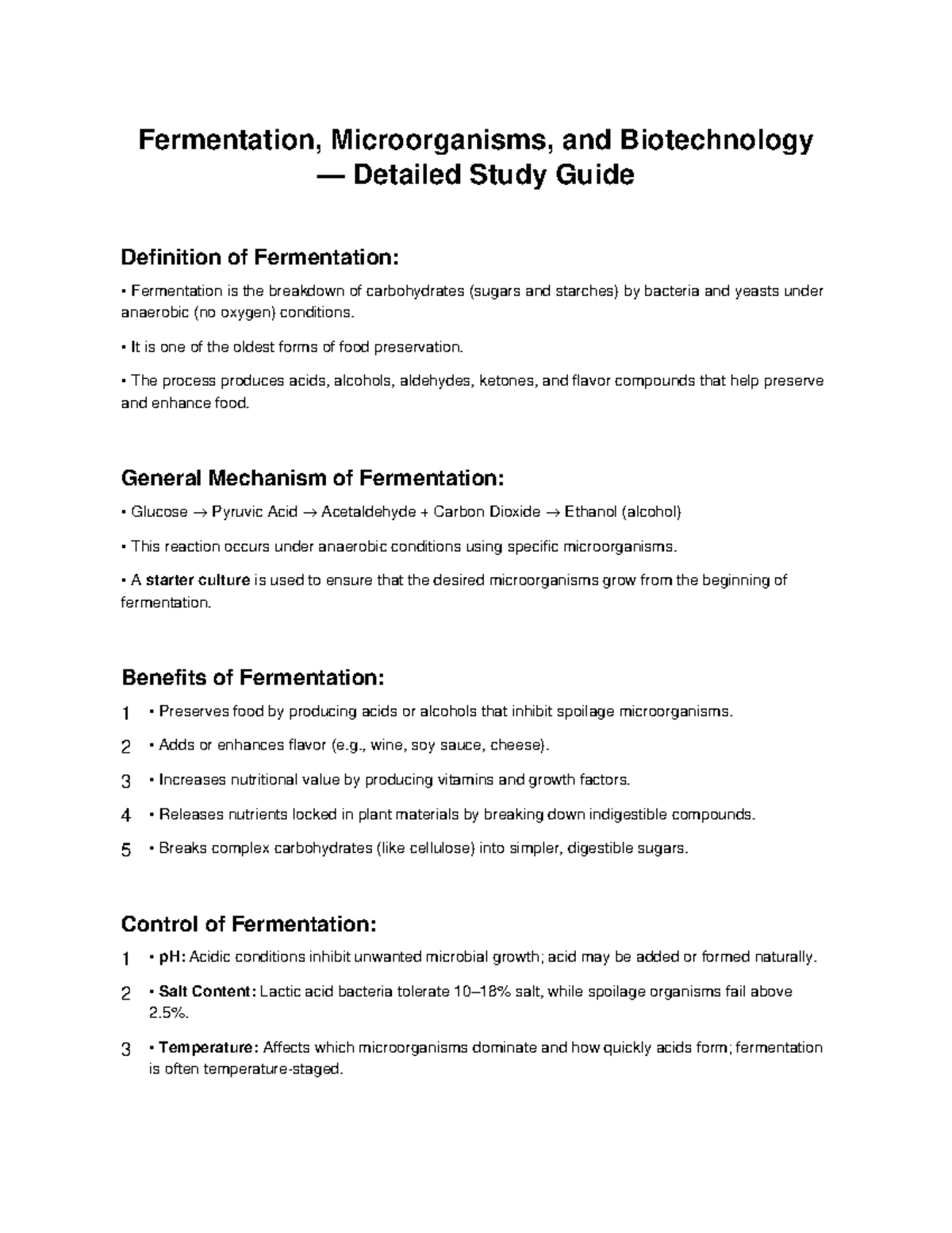 Fermentation Study Guide: Microorganisms & Biotechnology Insights - Studocu