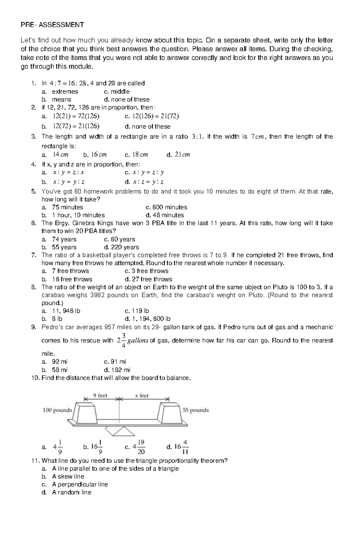 PRE- Assessment - Beautiful - PRE- ASSESSMENT Let’s find out how much ...