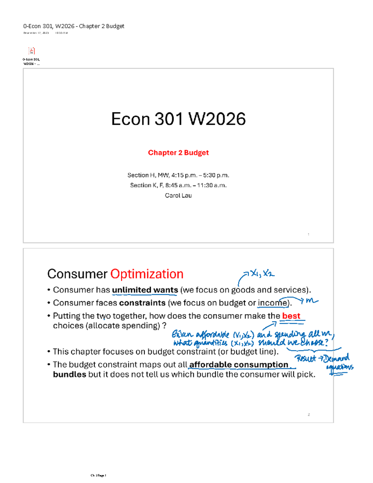 ECON 301, W2026 Chapter Notes: Budget & Utility Overview - Studocu