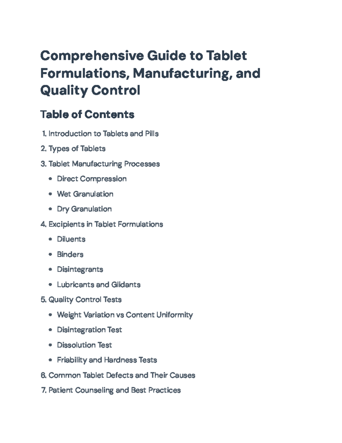 Comprehensive Guide to Tablet Formulations, Manufacturing & QC ...