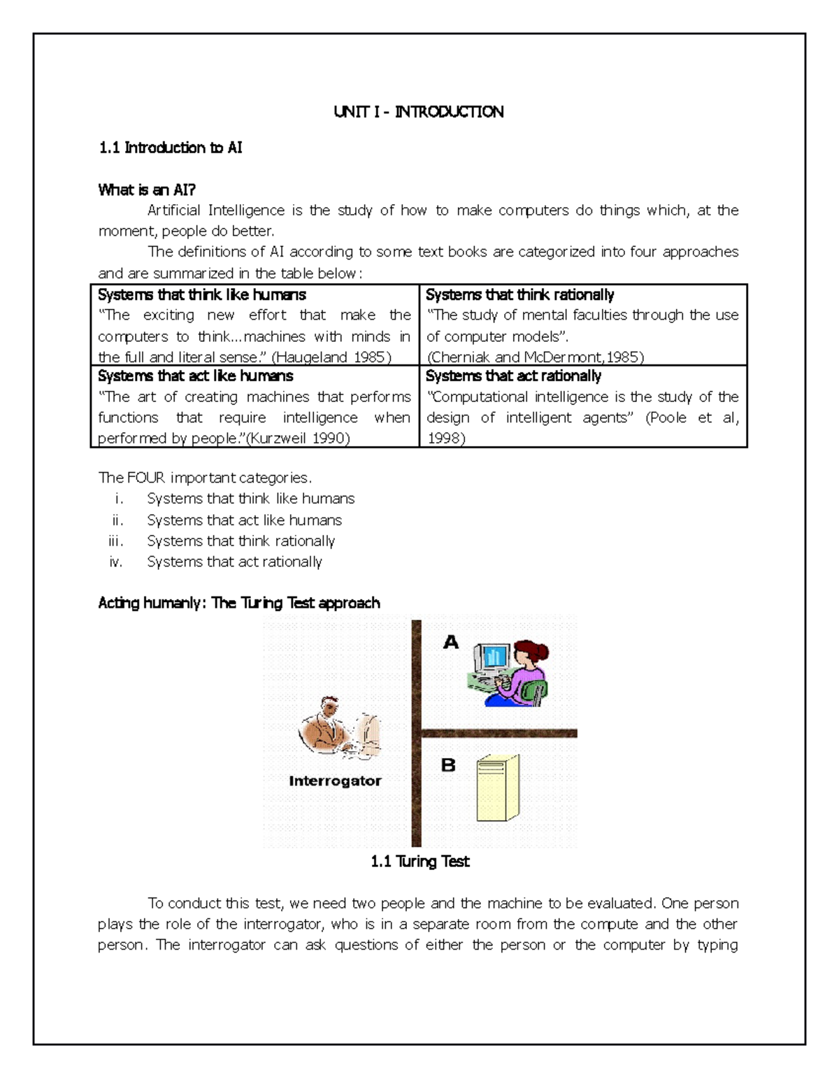 AI UNIT-I - Lecture Notes: Introduction to Artificial Intelligence ...