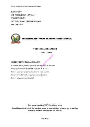 2024j 2 - ICT Technician Level 5 Past Exam Paper on Software ...