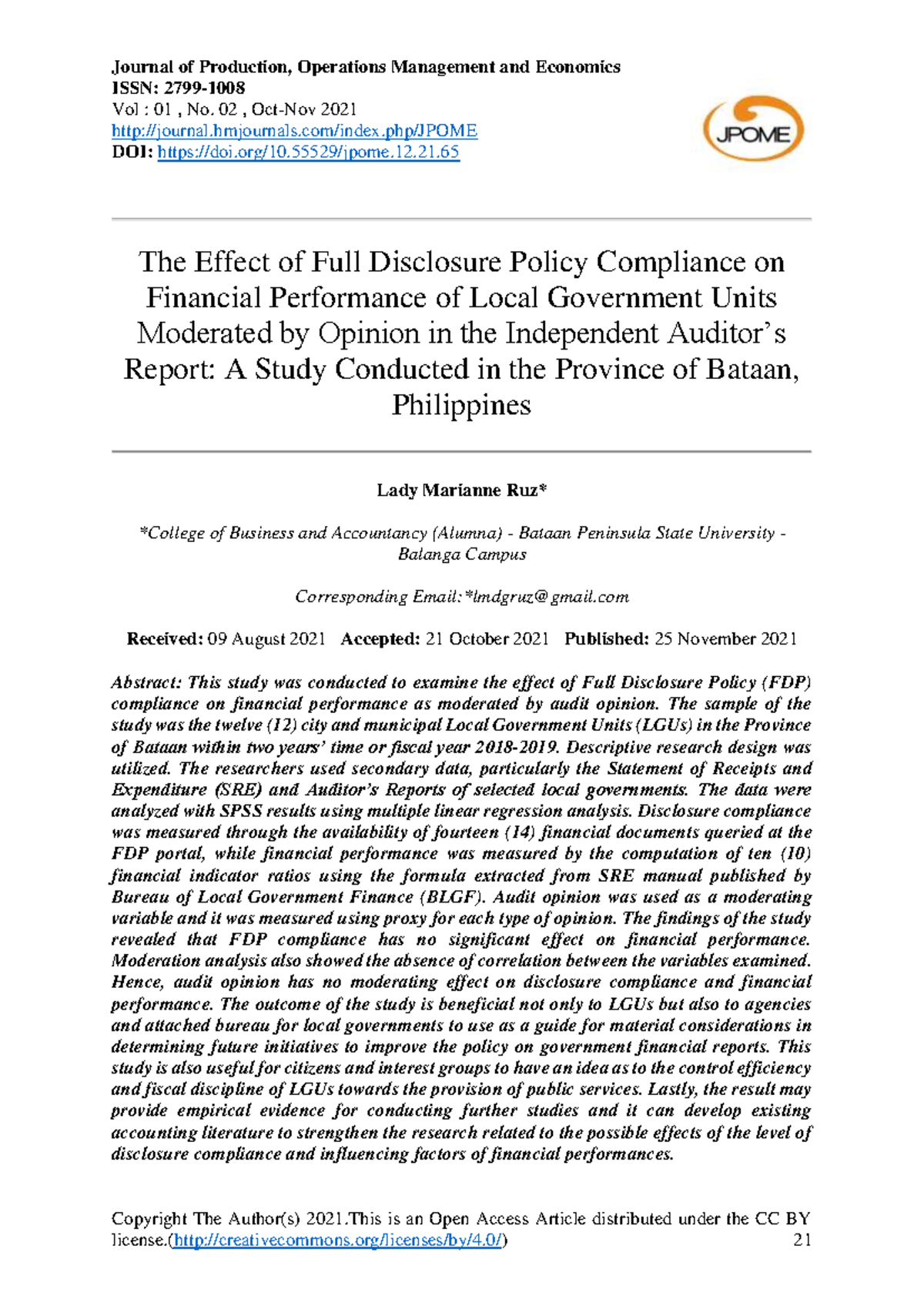 The effect of full disclosure policy compliance on financial ...