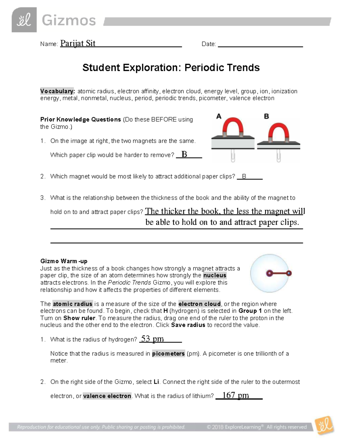 Periodic Trends SE - Student Exploration Guide - Studocu