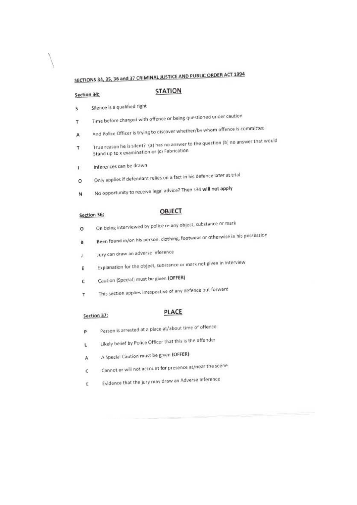 Adverse Inferences Chart: Sections 34-37 of Criminal Justice Act 1994 ...