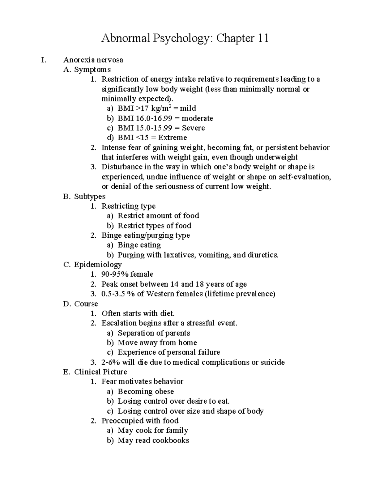 Abnormal Psychology: Chapter 11 - Focus on Anorexia & Bulimia Nervosa ...