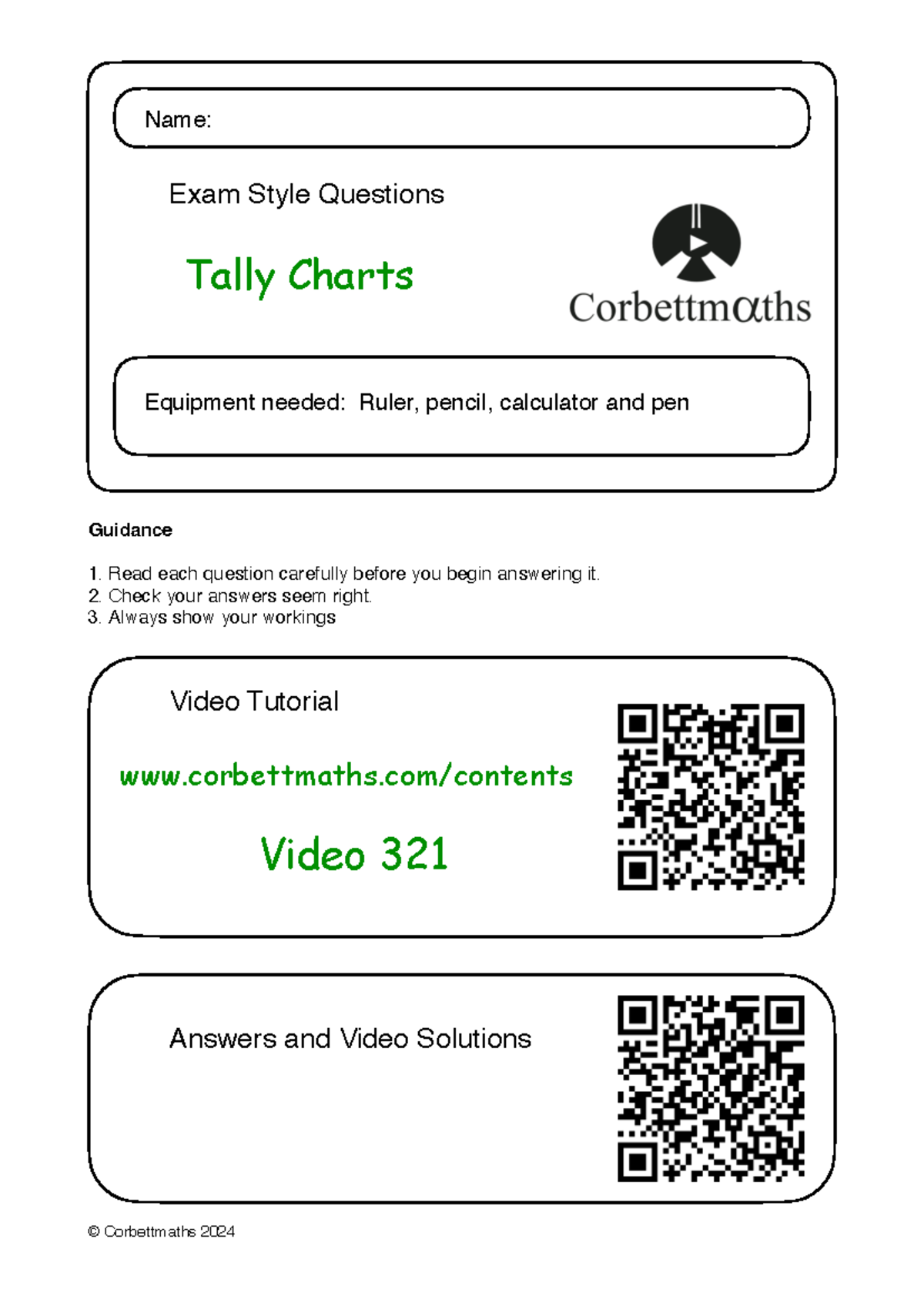 Tally Charts Practice Questions - Math Revision (Course Code: MATH101 ...