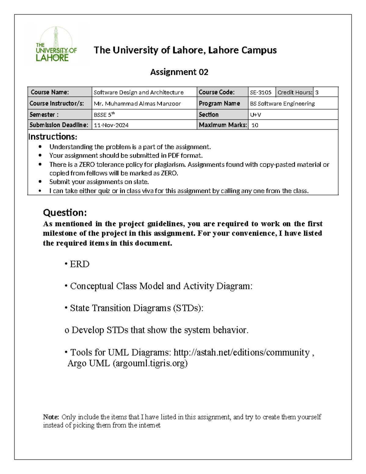 Assignment 02 - SE-3105 Software Design & Architecture U+V - Studocu