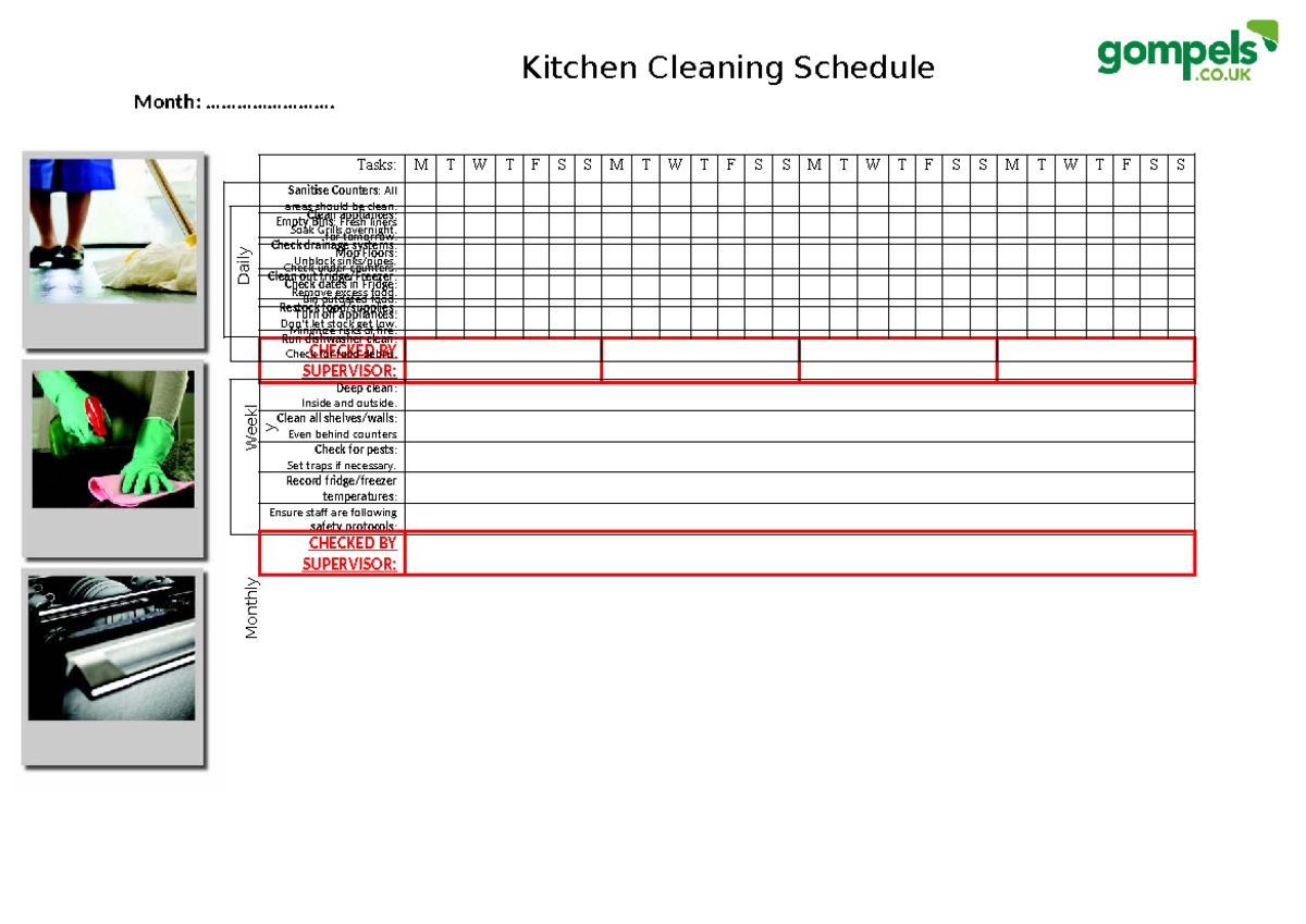 Kitchen Cleaning Schedule: Daily & Weekly Tasks Overview - Studocu