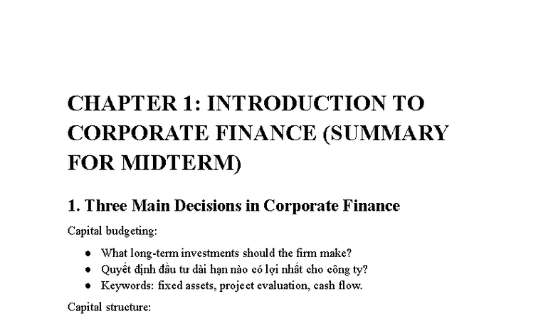 CHAPTER 1-4: SUMMARY NOTES FOR FINANCIAL MANAGEMENT (FIN 101) - Studocu