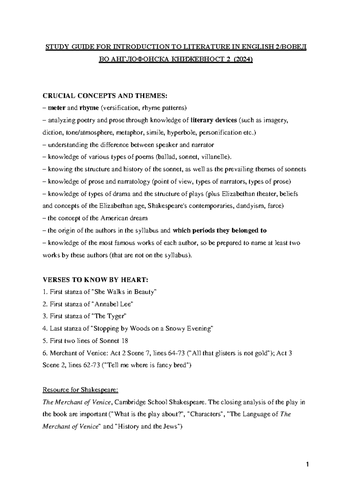 Study Guide for ENG2: Intro to Literature - Key Concepts & Themes - Studocu