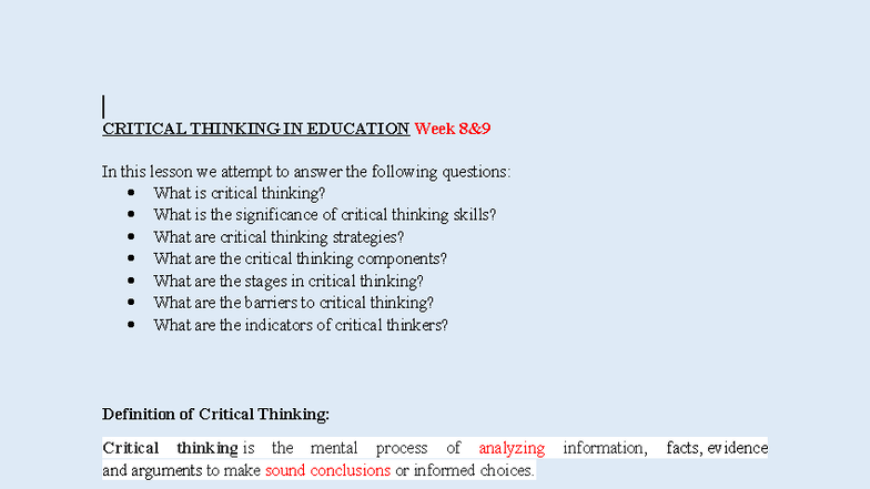 Critical Thinking in Education: Key Concepts & Barriers (EDU 2025 ...