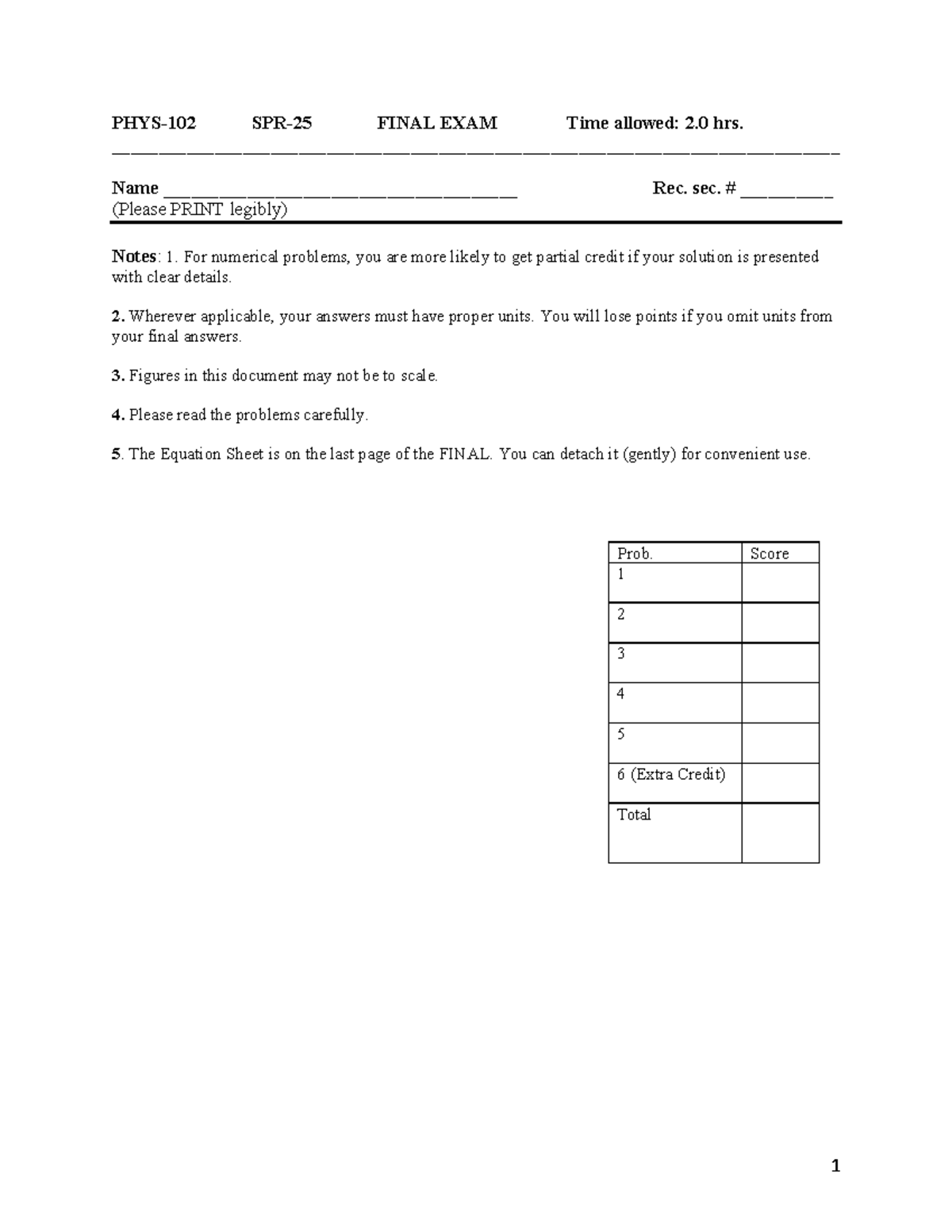PHYS-102 SPR-25 Final Exam - Studocu