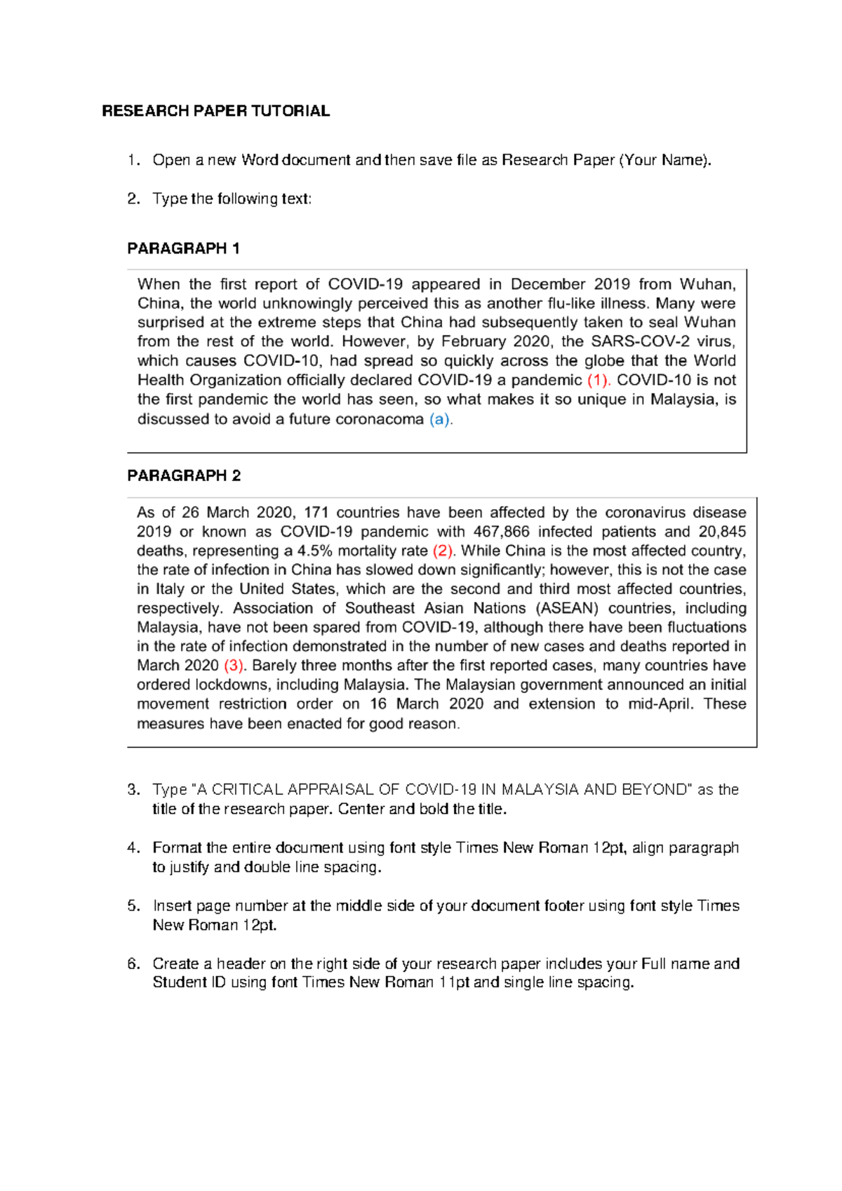 Research Paper Tutorial: Formatting for COVID-19 Analysis - Studocu