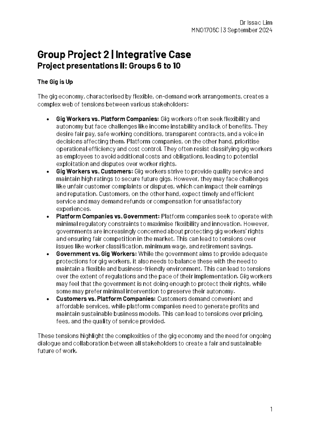 MNO1706C Group Project 2: The Gig Economy and Stakeholder Tensions ...