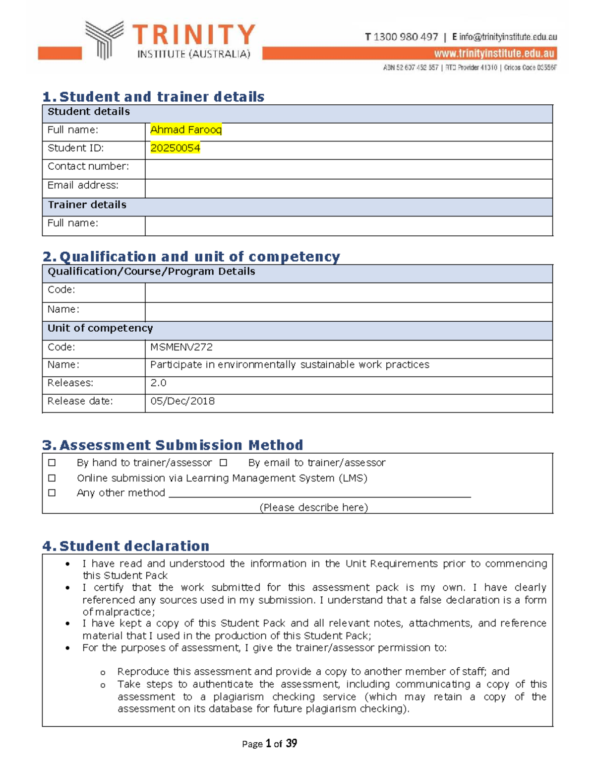 MSMENV 272 Skill Test: Sustainable Work Practices Assessment - Studocu