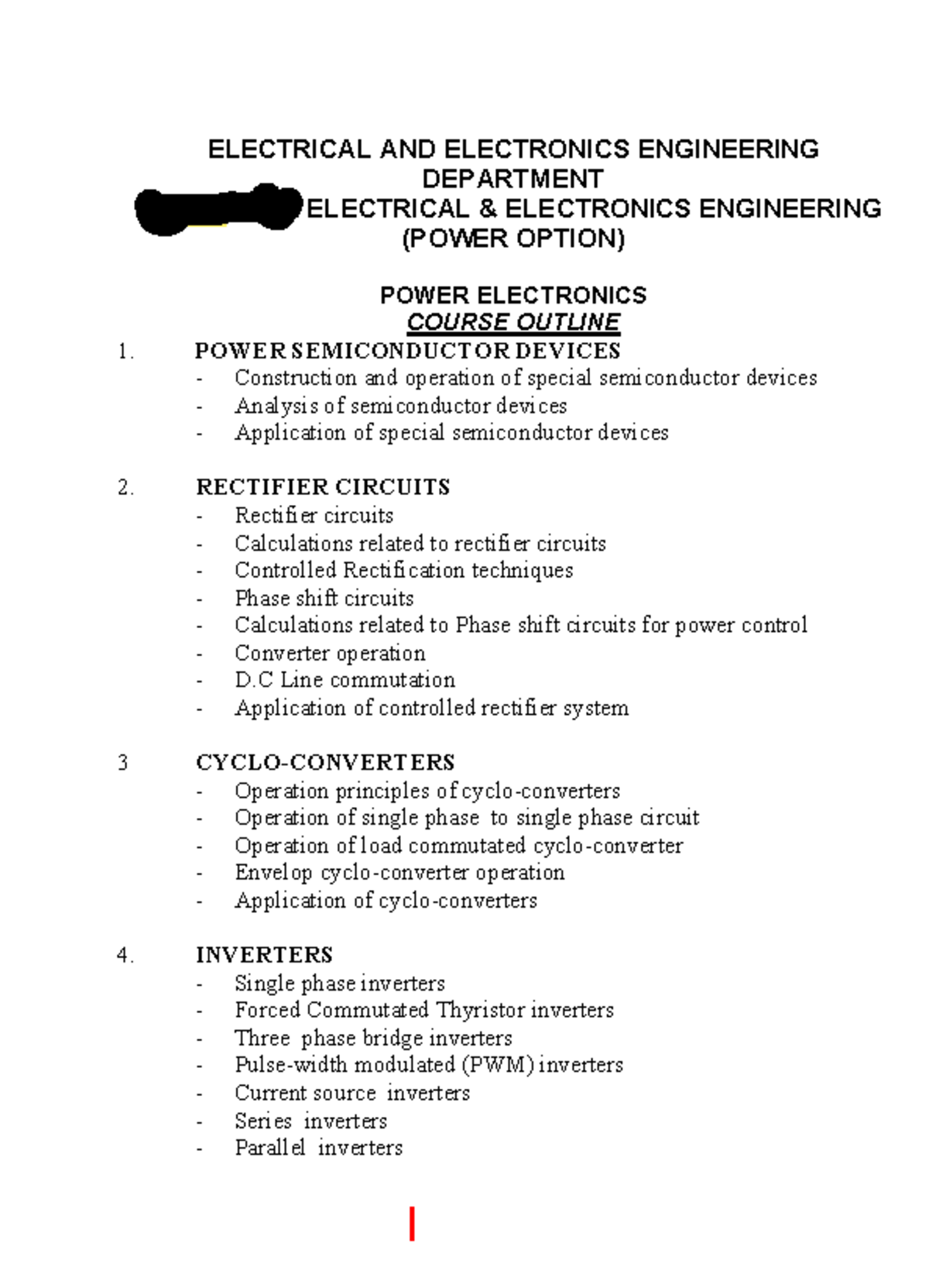 Power Electronics Course Outline - EET 307 - Studocu