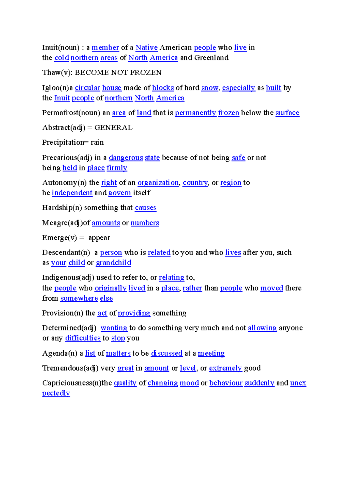 Inuit Vocabulary Matching: Key Terms and Definitions - Studocu