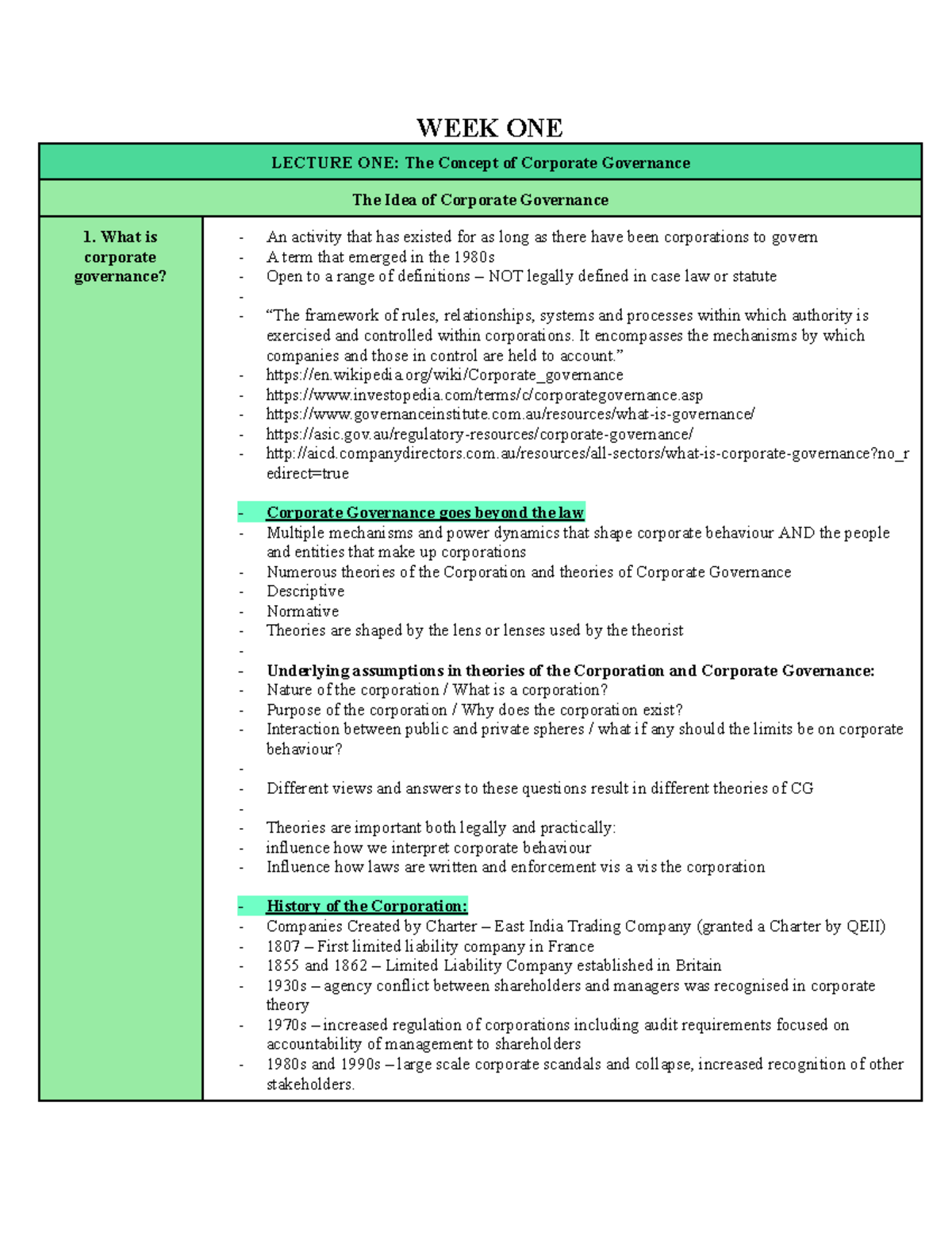 Corporate LAW Lectures - Google Docs - WEEK ONE LECTURE ONE: The ...
