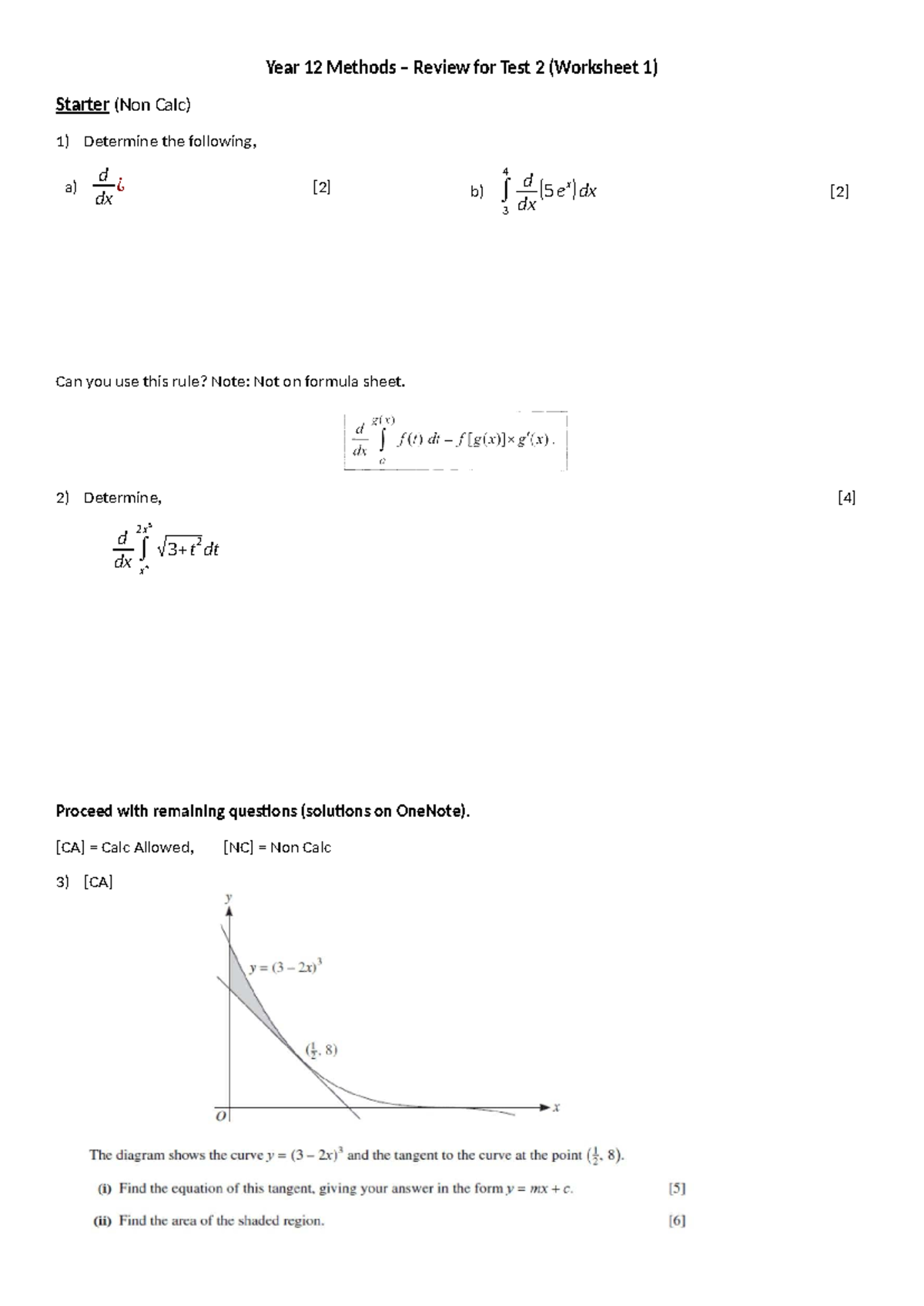 Y12 METH U3 031 Test 2 review worksheet 1 - Year 12 Methods – Review ...