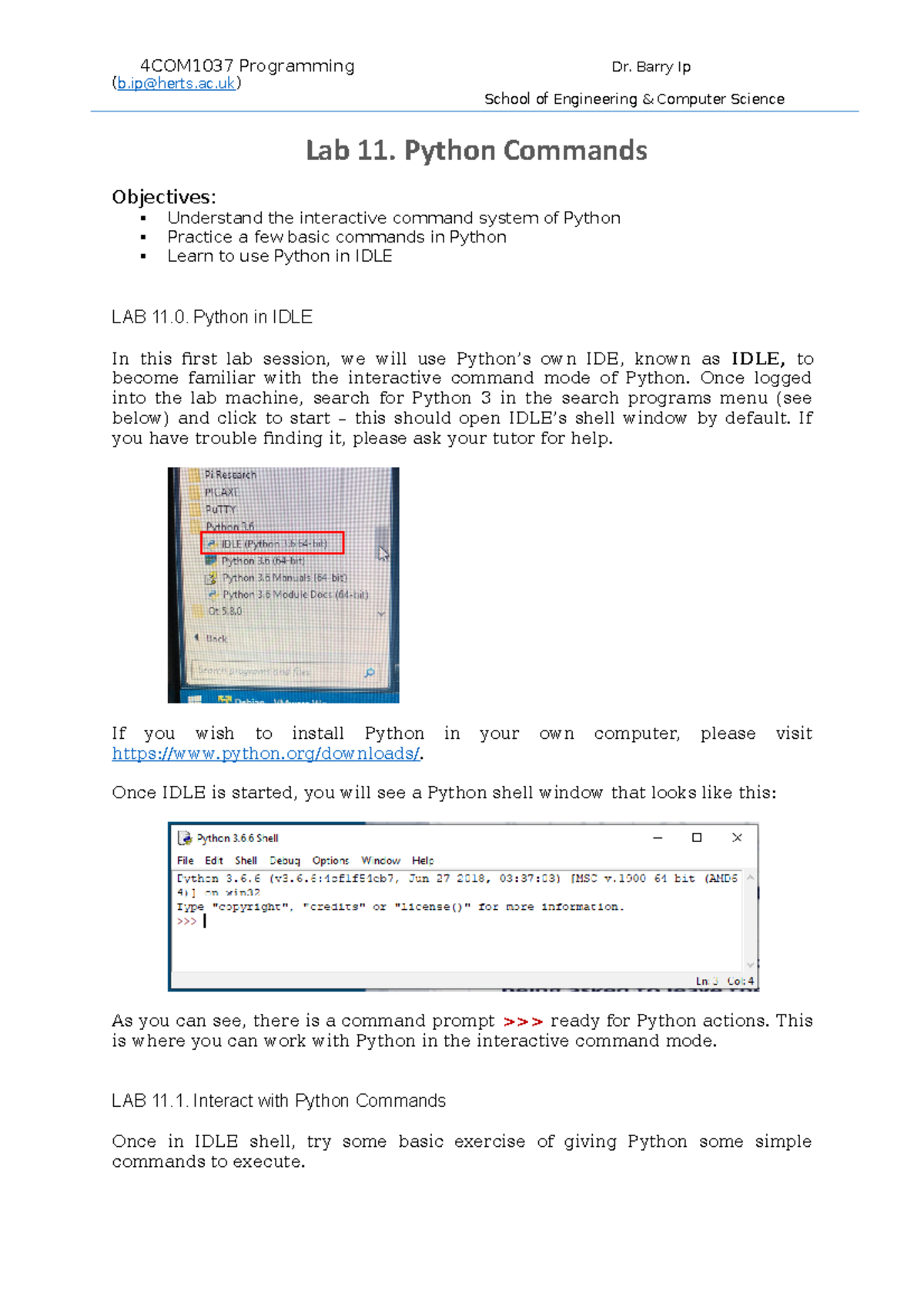 Lab 11: Interactive Python Commands and Basic Exercises - Studocu