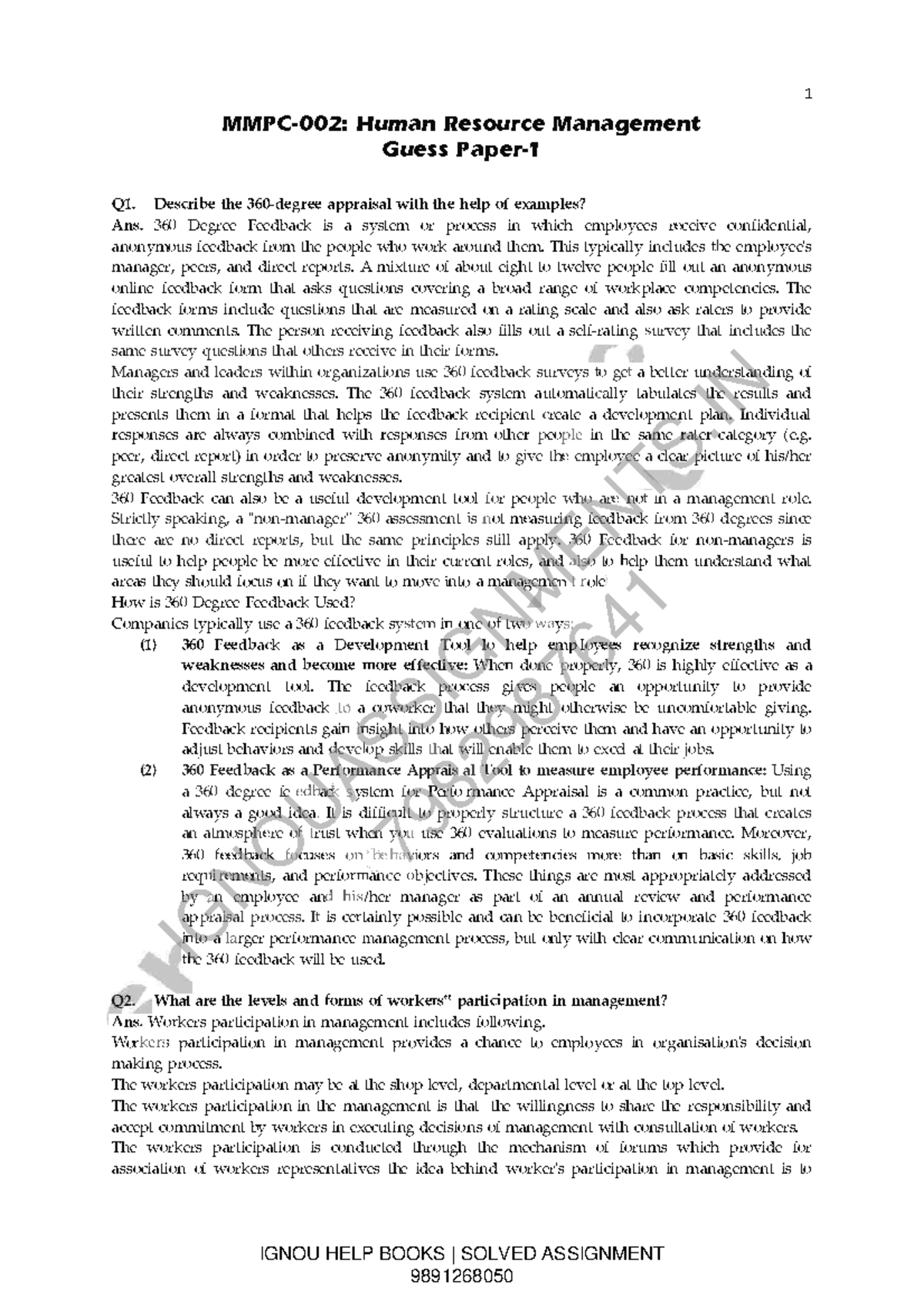 MMPC 2 Guess Paper bpvgrc 1 - MMPC-002: Human Resource Management Guess ...