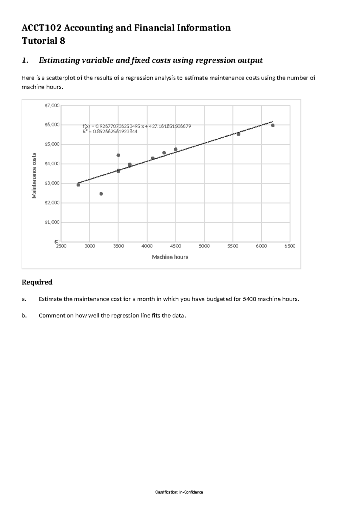 ACCT102 Tutorial 8: Estimating Costs with Regression Analysis - Studocu