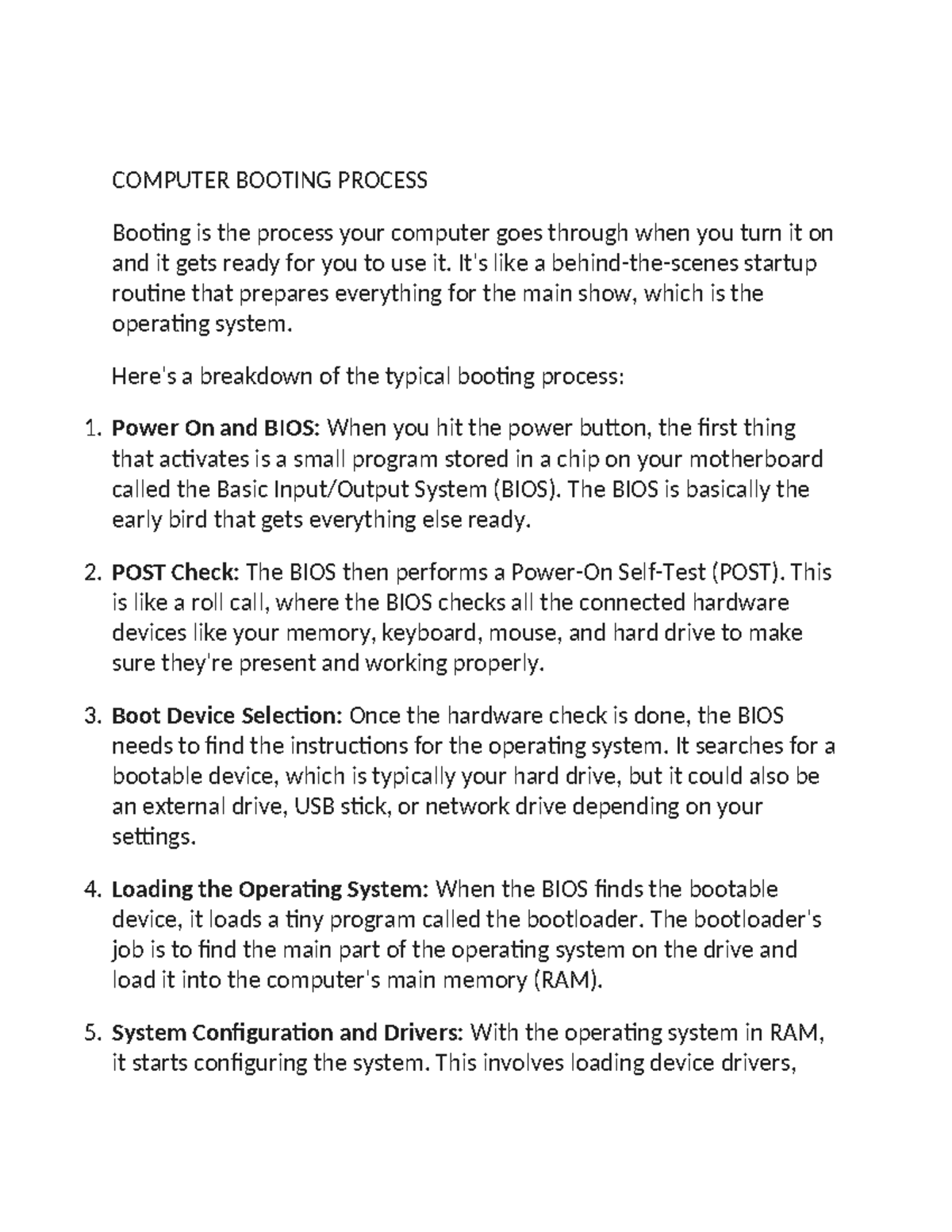 COMPUTER BOOTING PROCESS: Understanding Startup Steps - Studocu