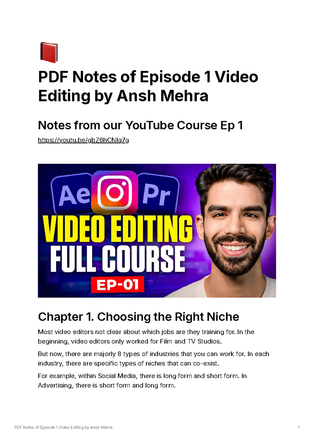 Notes for Video Editing - 📕 PDF Notes of Episode 1 Video Editing by ...
