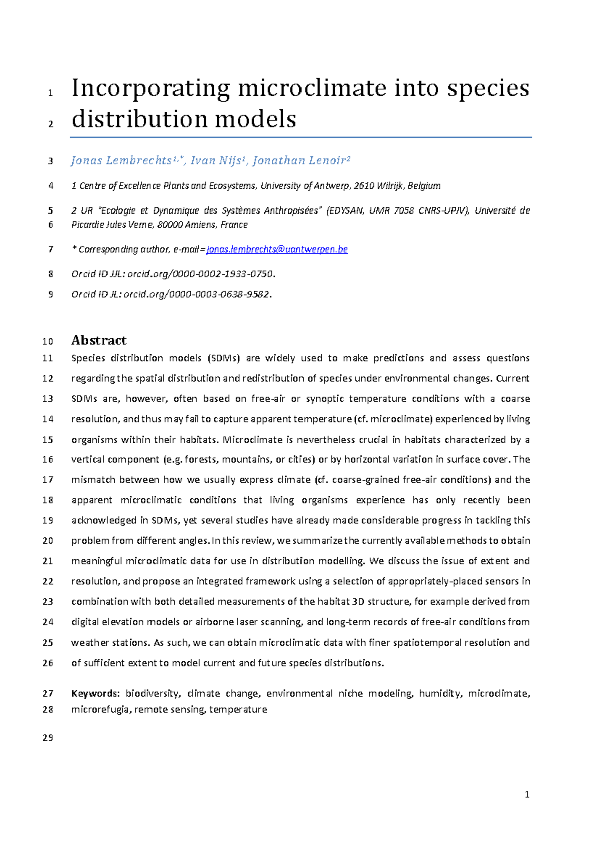 Incorporating Microclimate in Species Distribution Models (SDMs ...