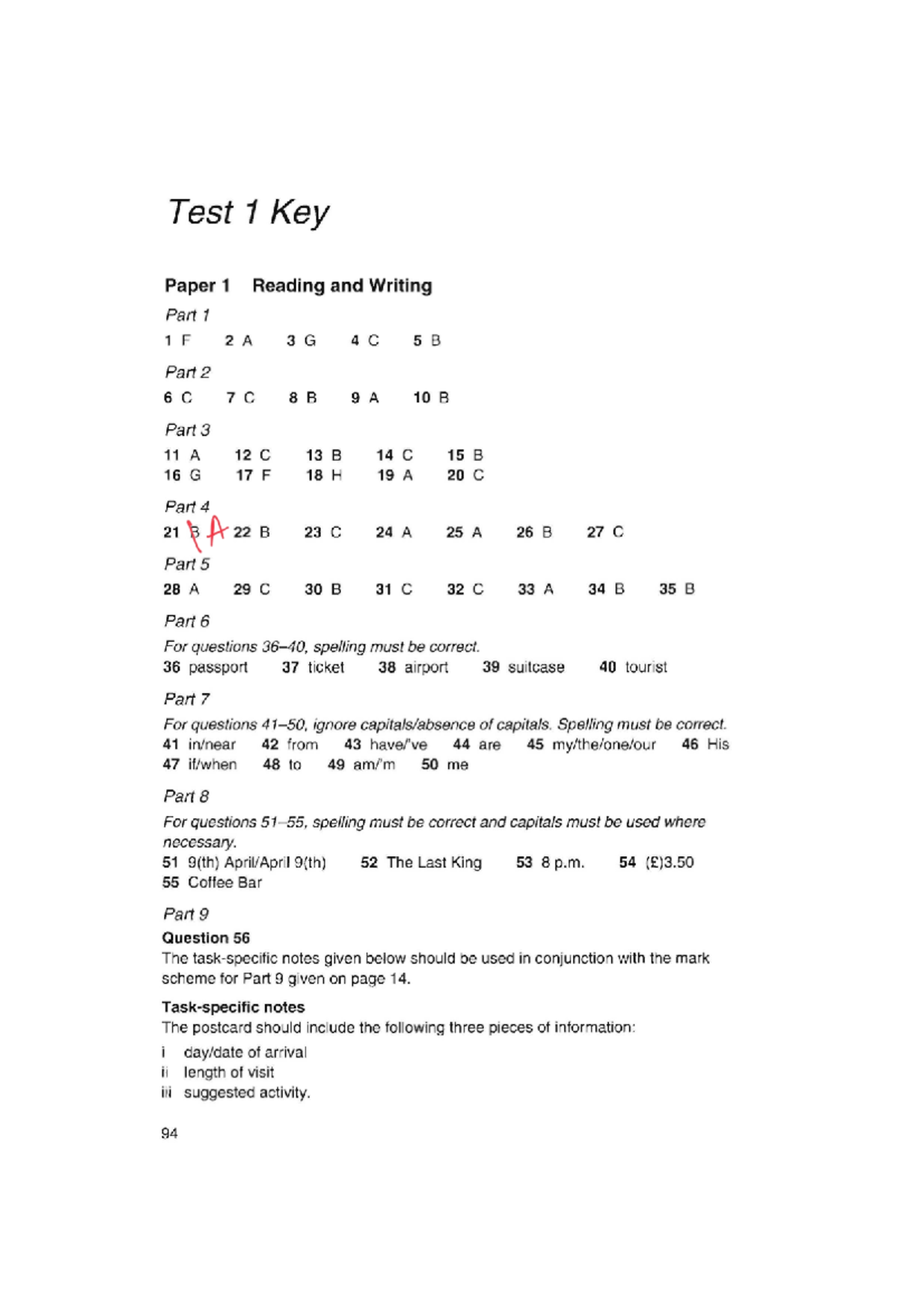 KET 1 Test 1 Key: Reading and Writing Listening Answers - Studocu