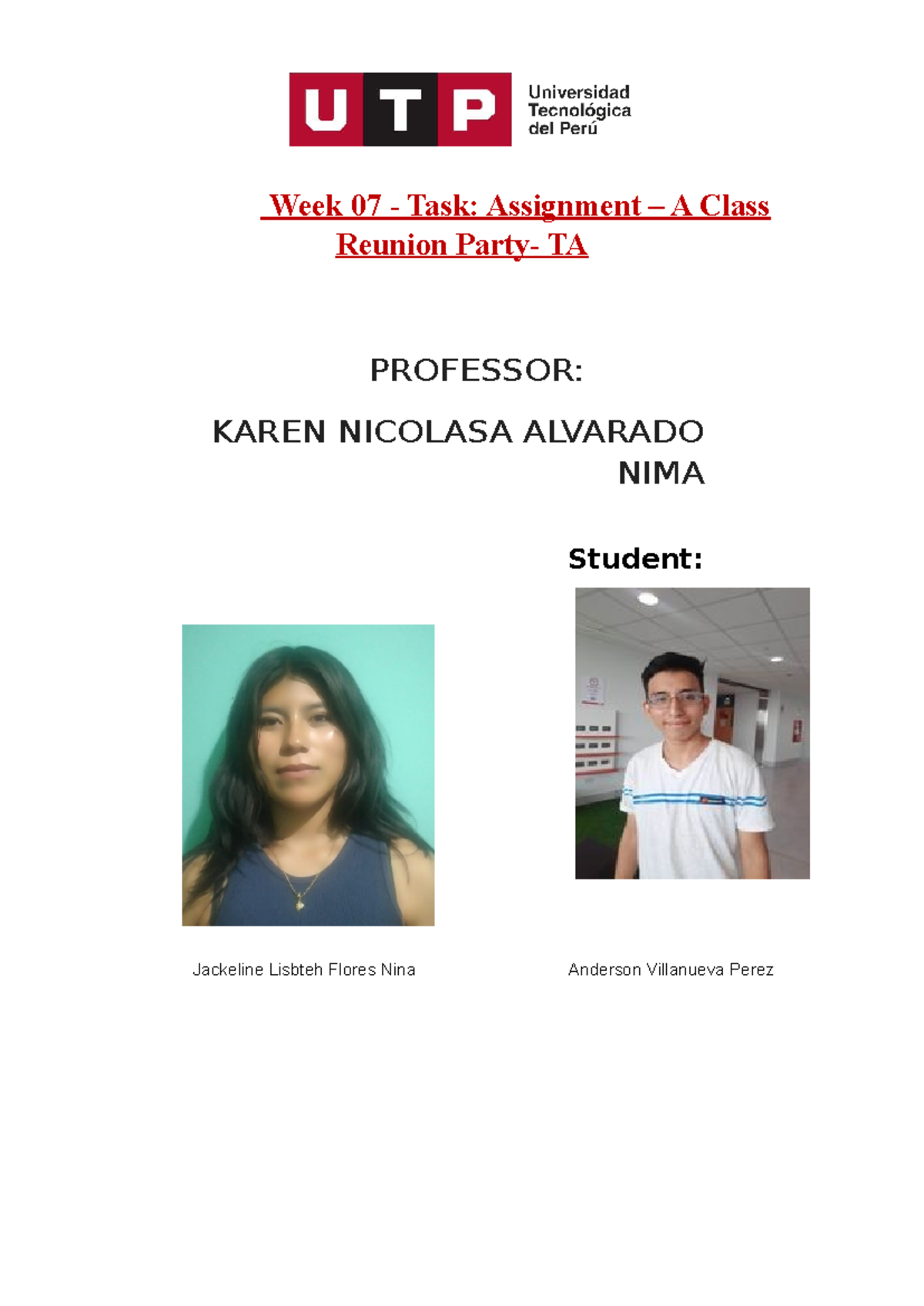 Week 07 - Assignment: A Class Reunion Party - TA7 - Studocu