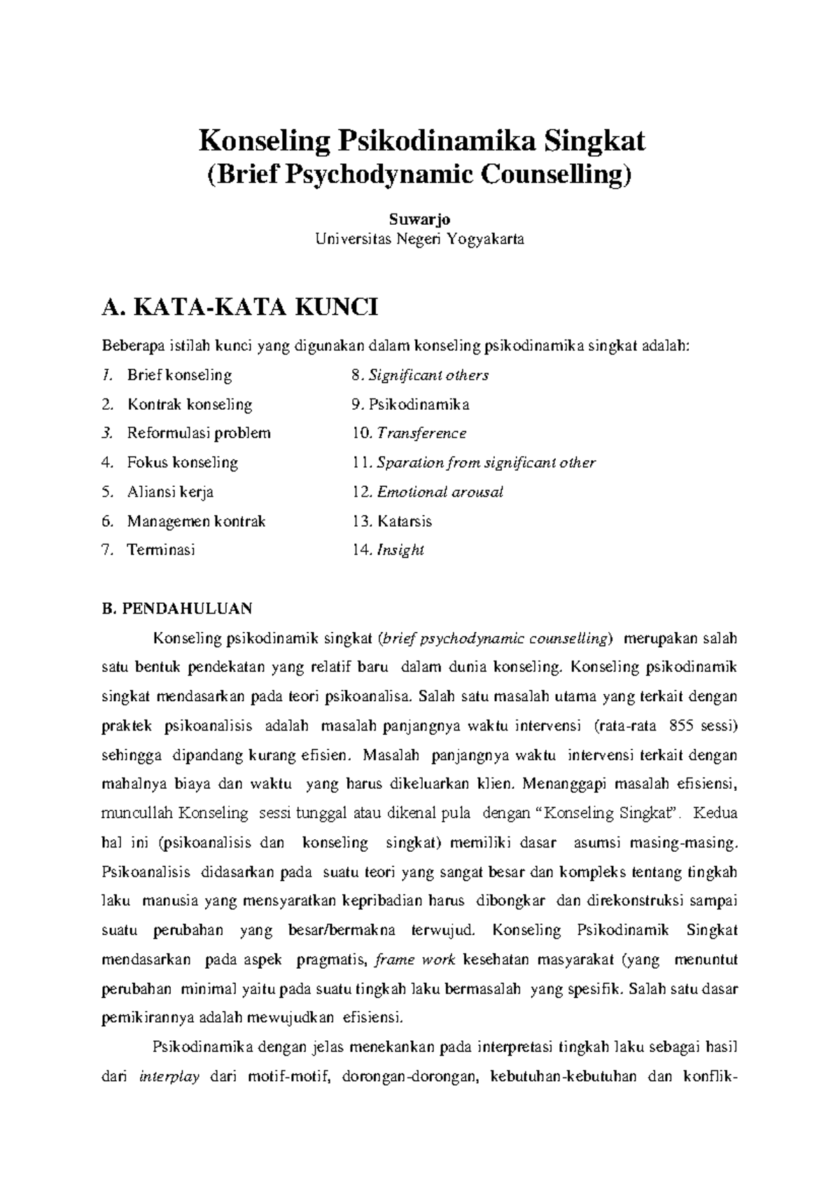 Konseling Psikodinamika Singkat: Konsep, Prinsip, dan Teknik (KPS-001 ...