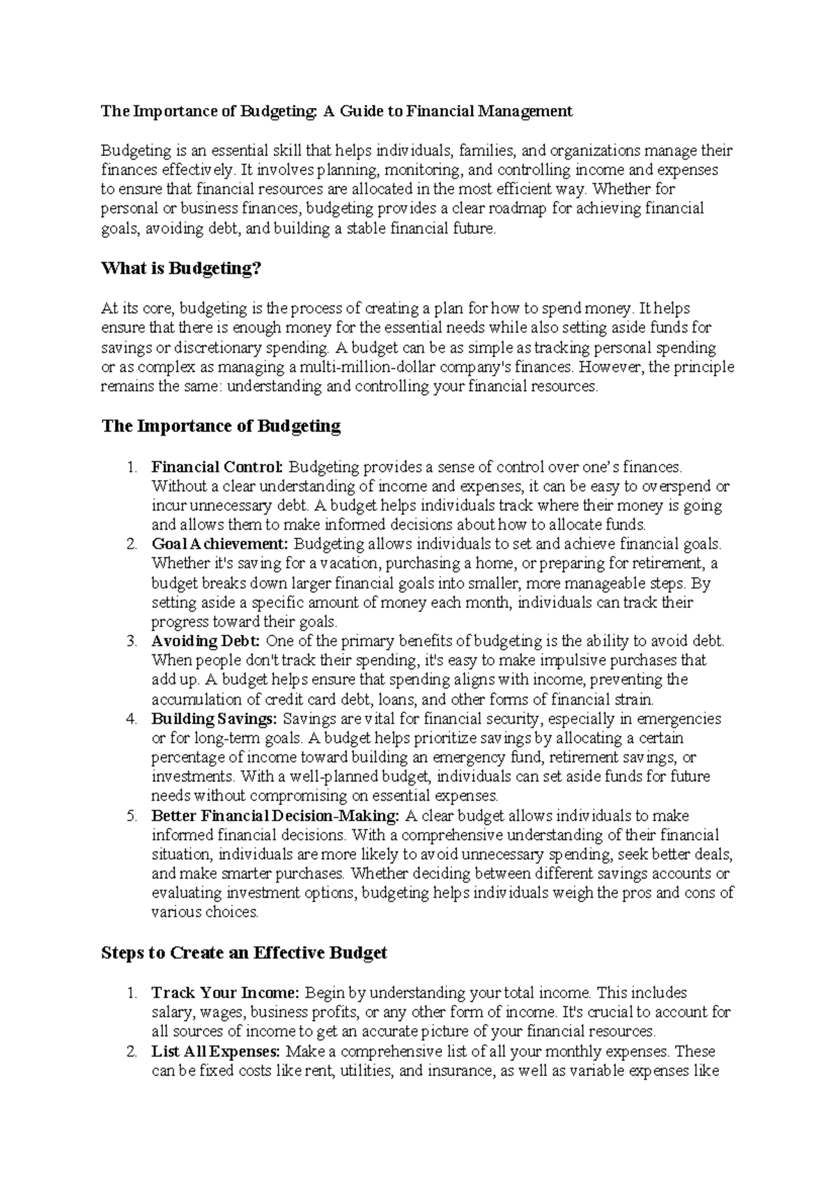 The Importance of Budgeting: A Comprehensive Guide to Financial Mgmt ...