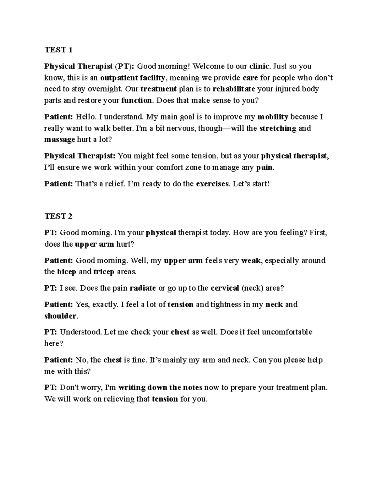 PT Test Conversations: Patient Assessments and Treatment Plans - Studocu