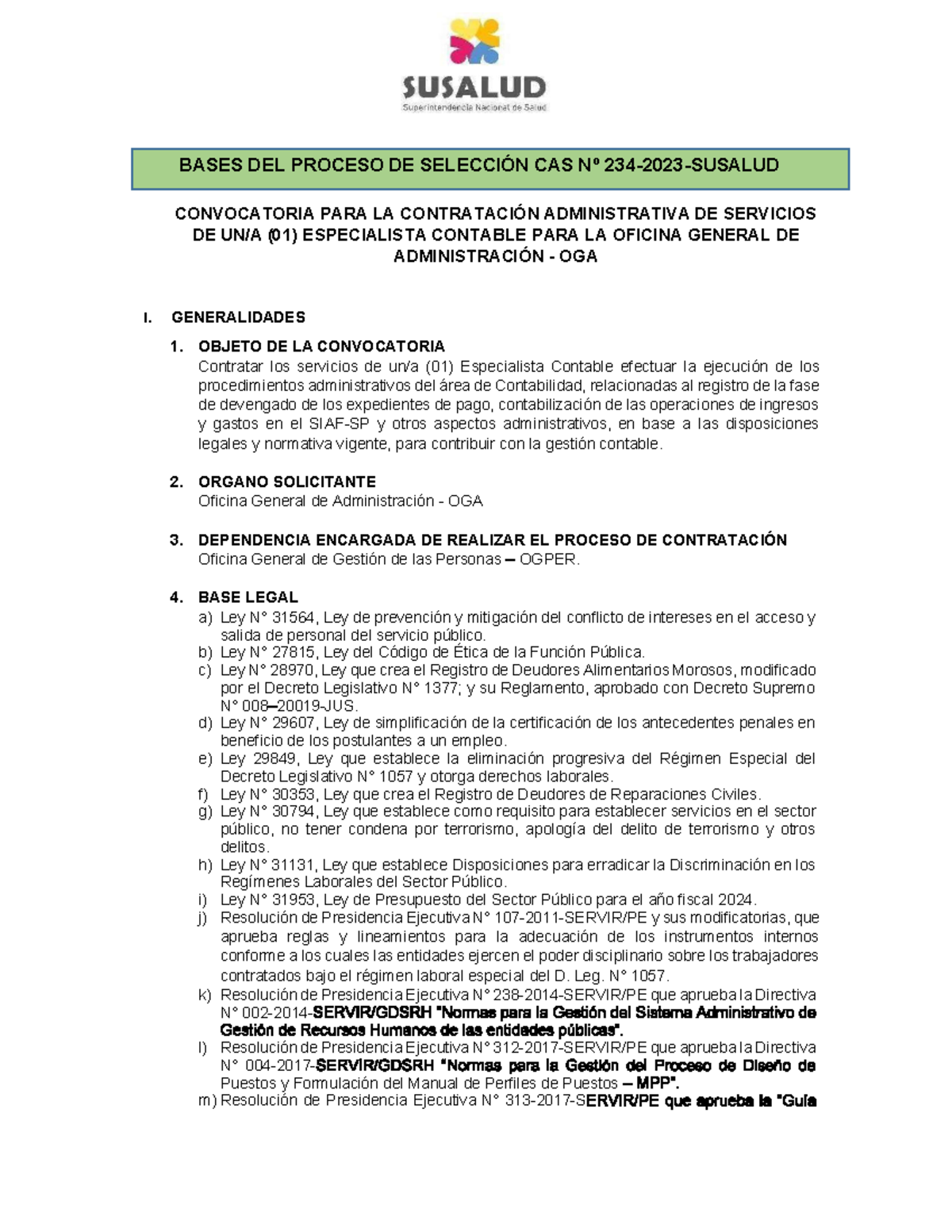 Bases del Proceso de Selección CAS N° 234 - Especialista Contable 2023 ...