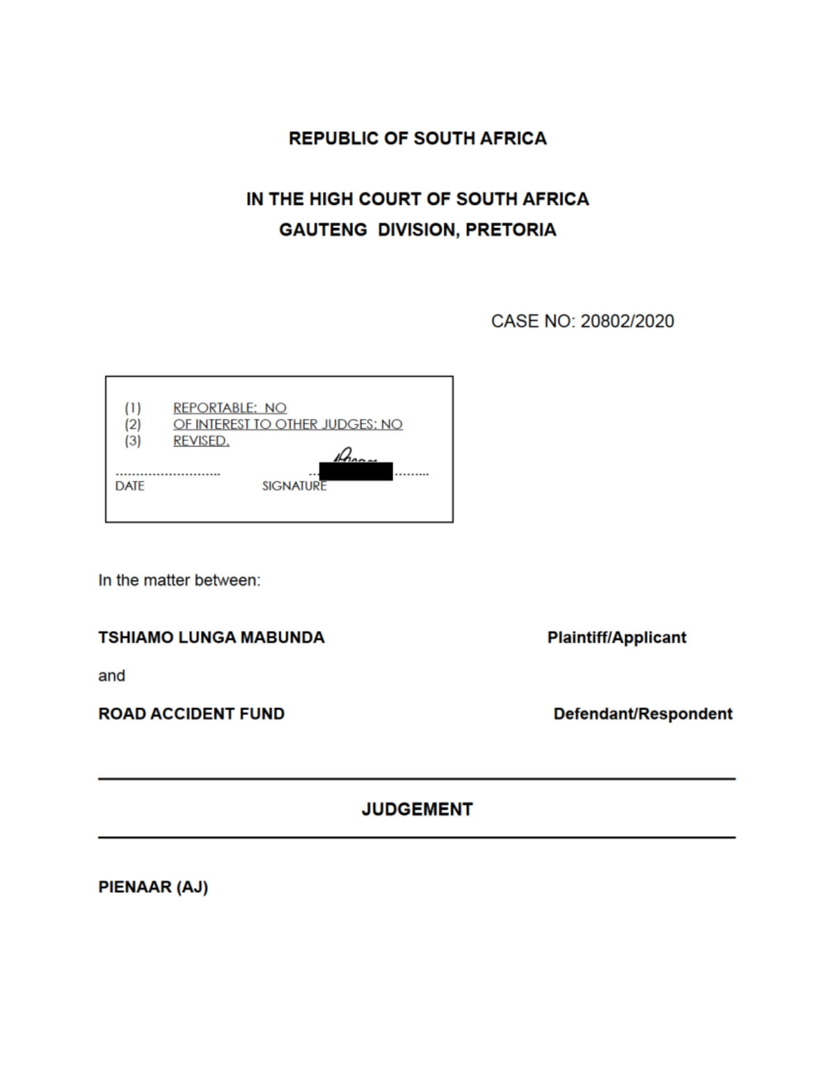 26 - case law - This matter came before me on the default judgment roll ...