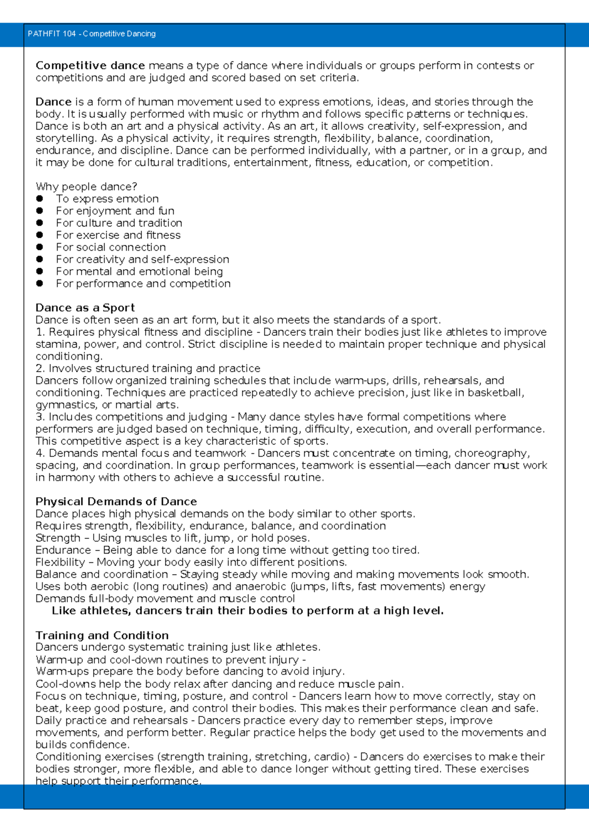 PE-104 Competitive Dancing: Understanding the Art and Sport of Dance ...