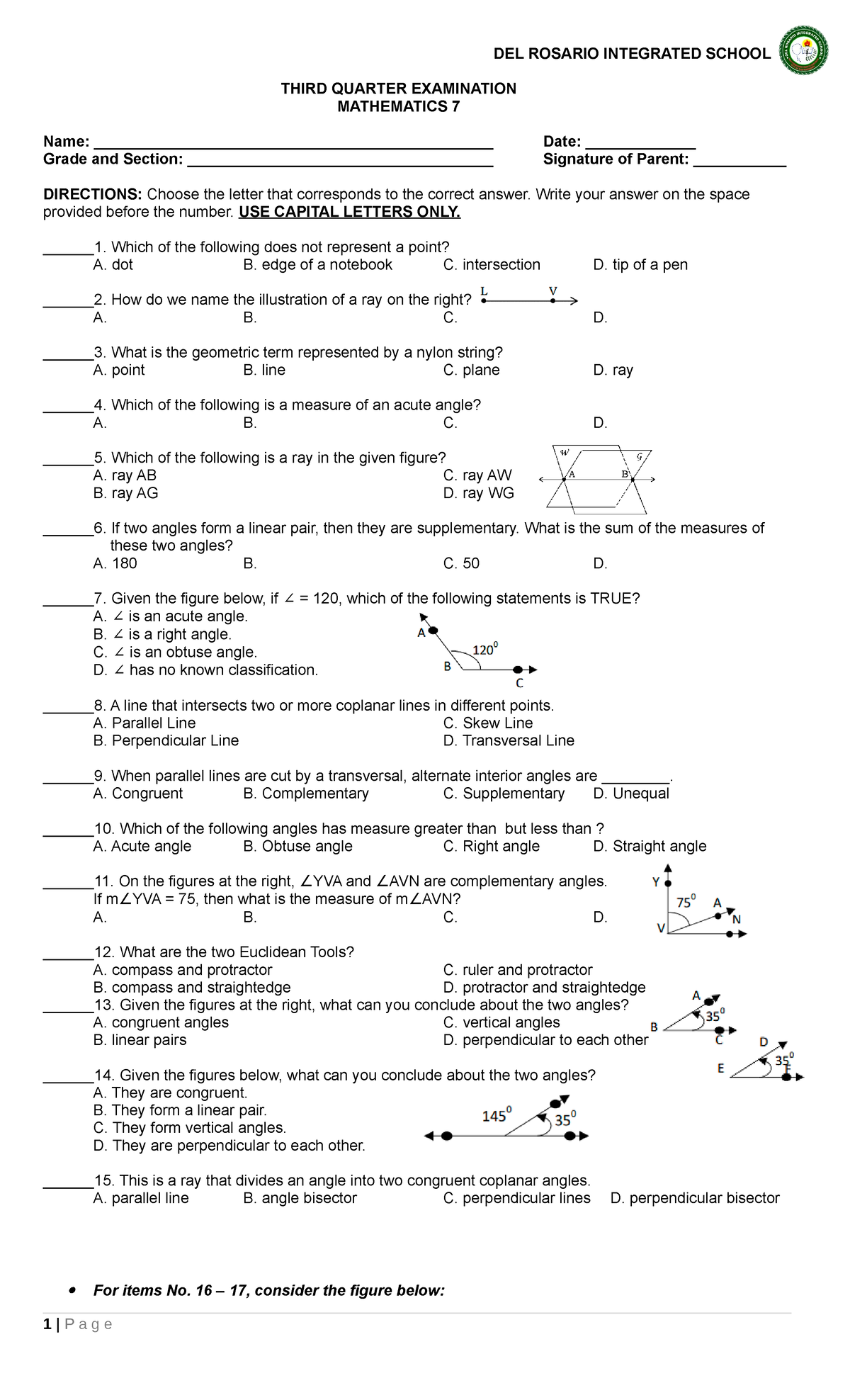 Q3 - Math 7 - Periodical Exam Review and Key Concepts - Studocu