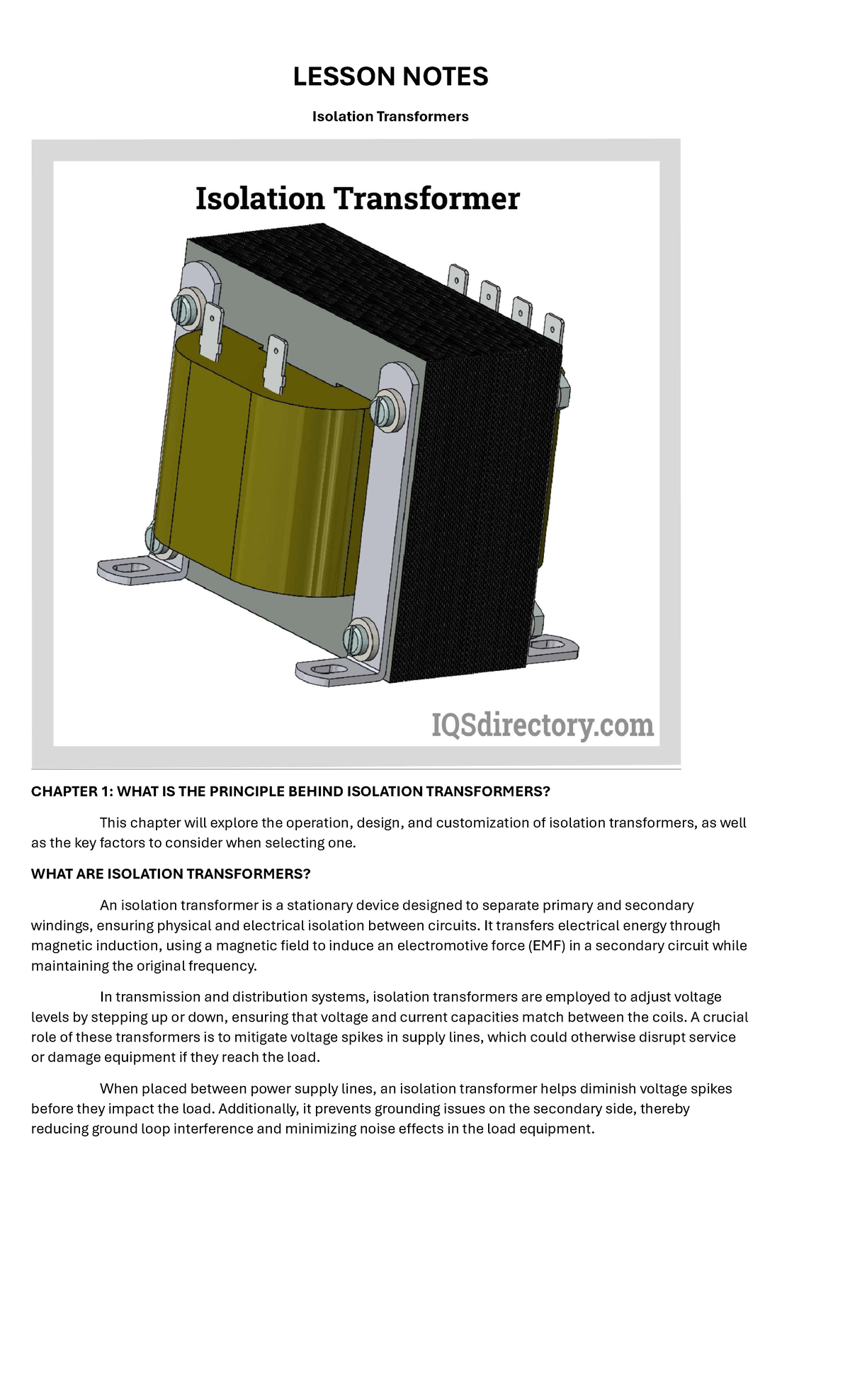 Lesson Notes Isolation Transformers - LESSON NOTES Isolation ...