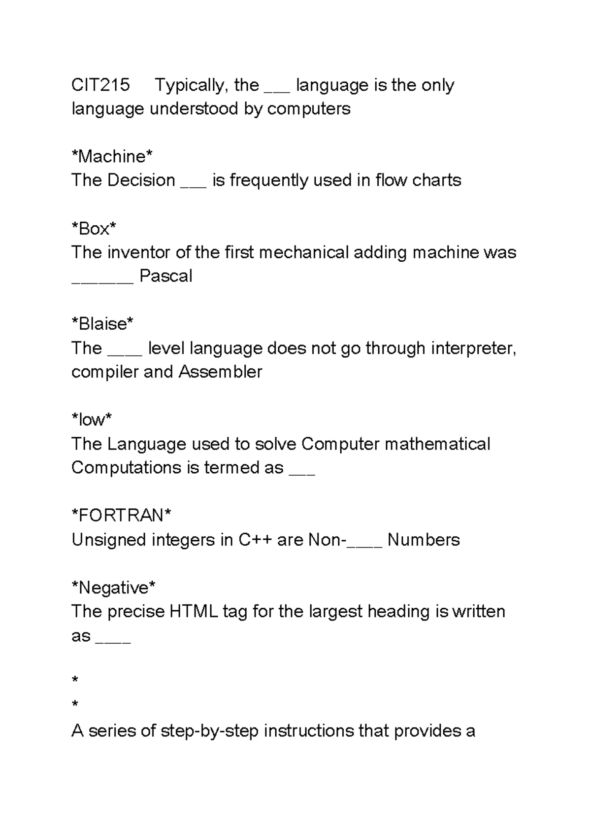 Cit215 - To help in practicing after study - CIT215 Typically, the ...