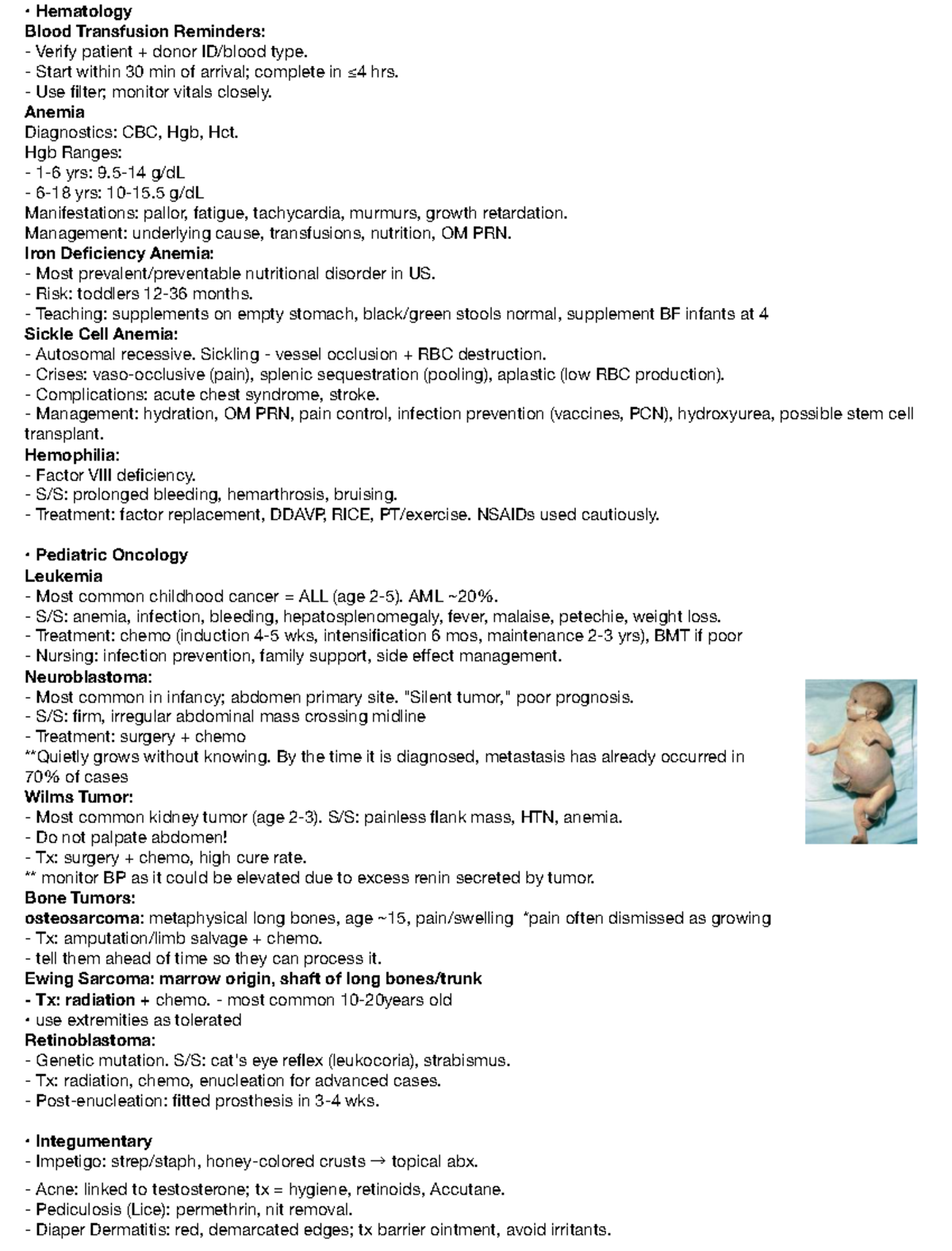 Peds Exam 2 Study Guide: Hematology, Oncology, and Ethics - Studocu