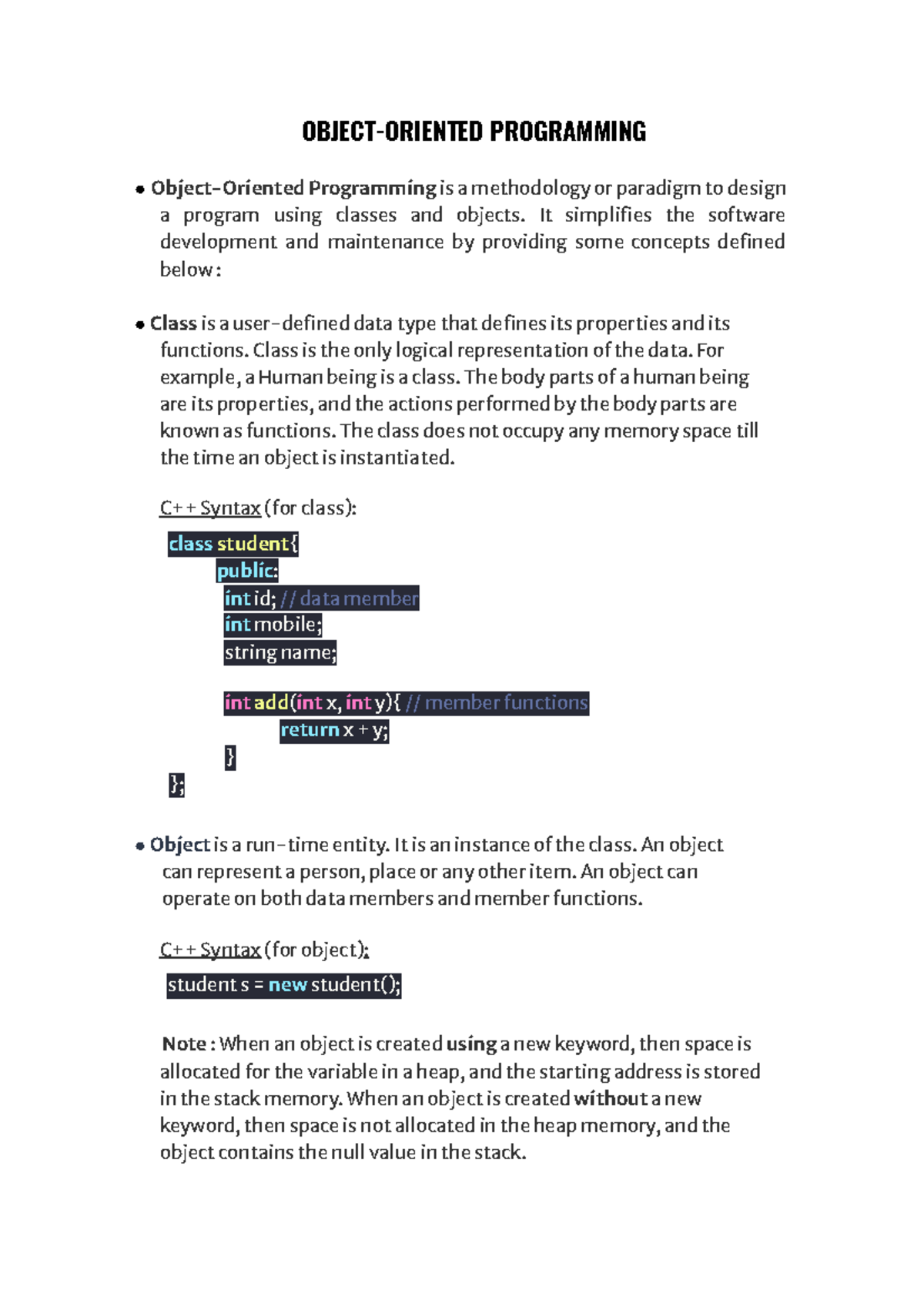 OOPS cpp - Google Docs - oops notes taken from online - OBJECT-ORIENTED ...