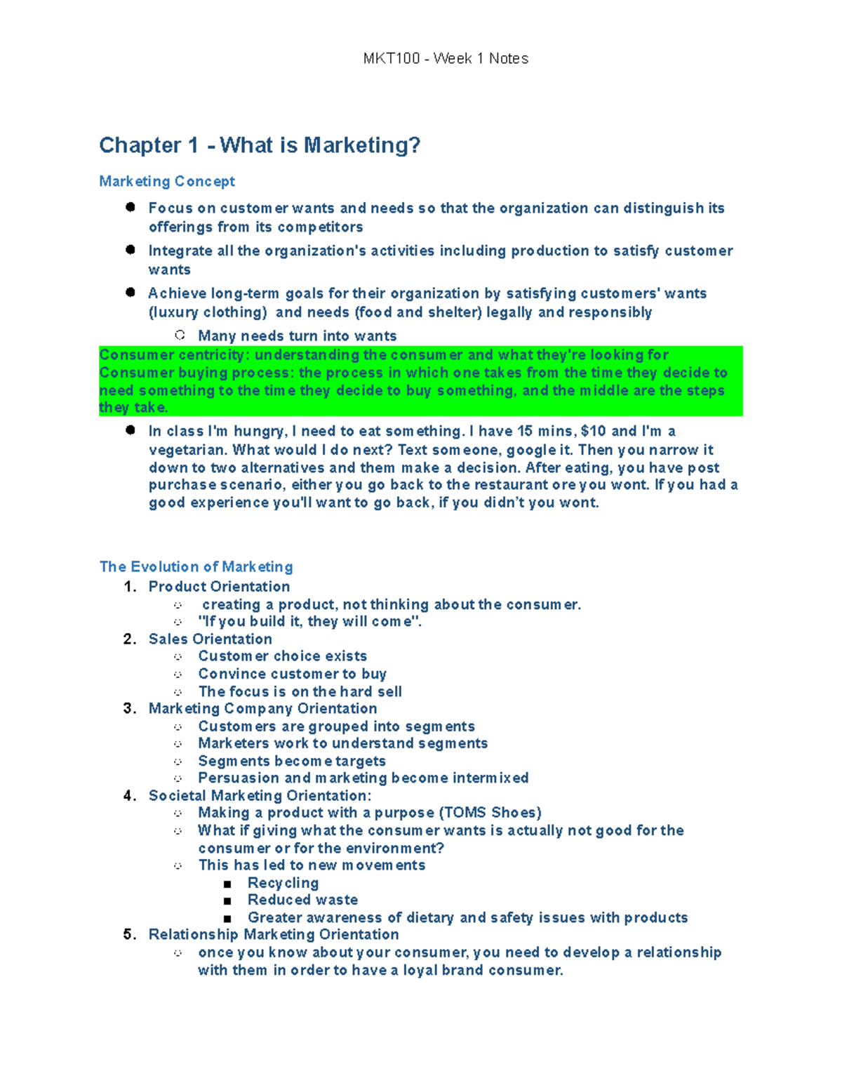 MKT 100 Notes - MKT100 - Week 1 Notes Chapter 1 - What is Marketing ...