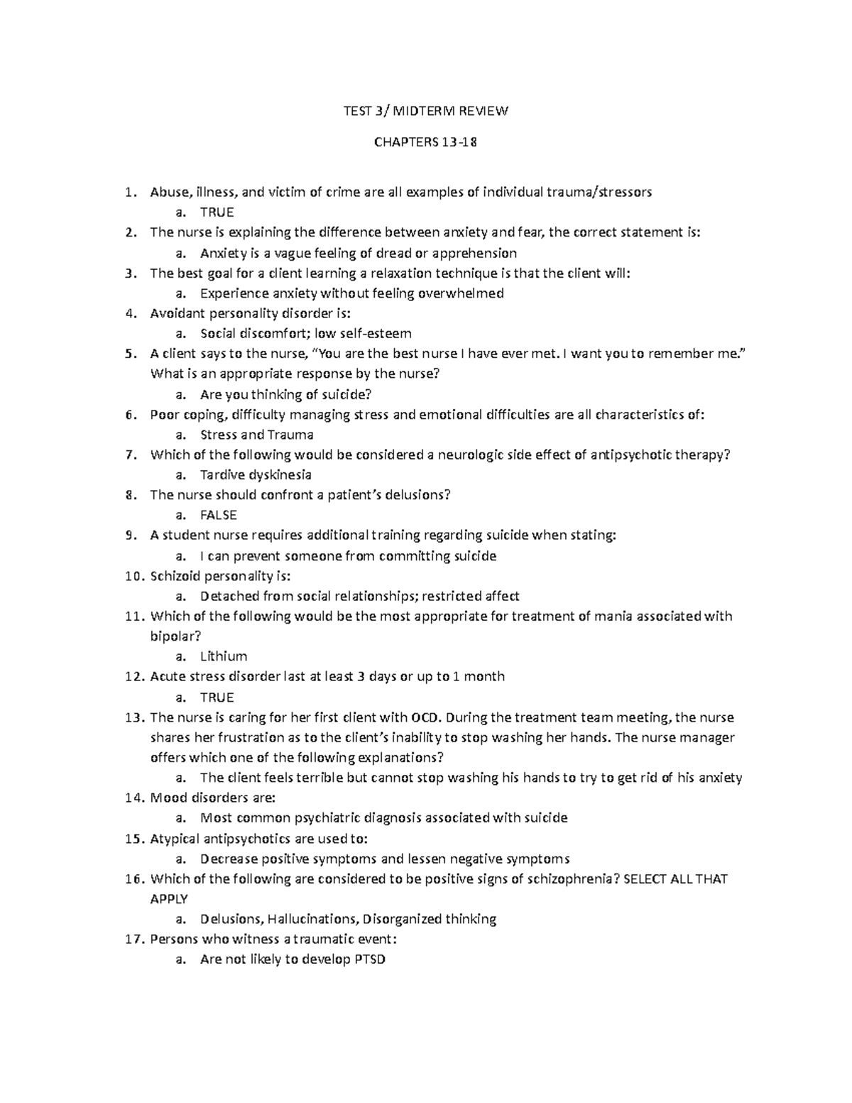 TEST 3 Nursing Midterm Review: Key Concepts and Q&A - Studocu