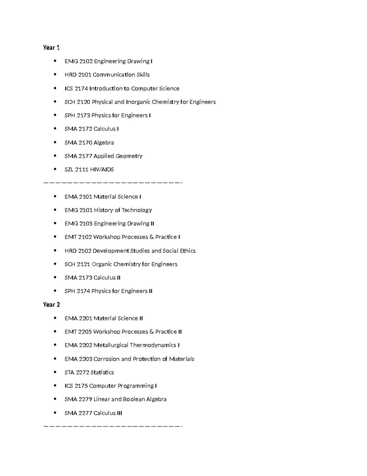 BSc.Materials and metallurgical engineering - Year 1 EMG 2102 ...